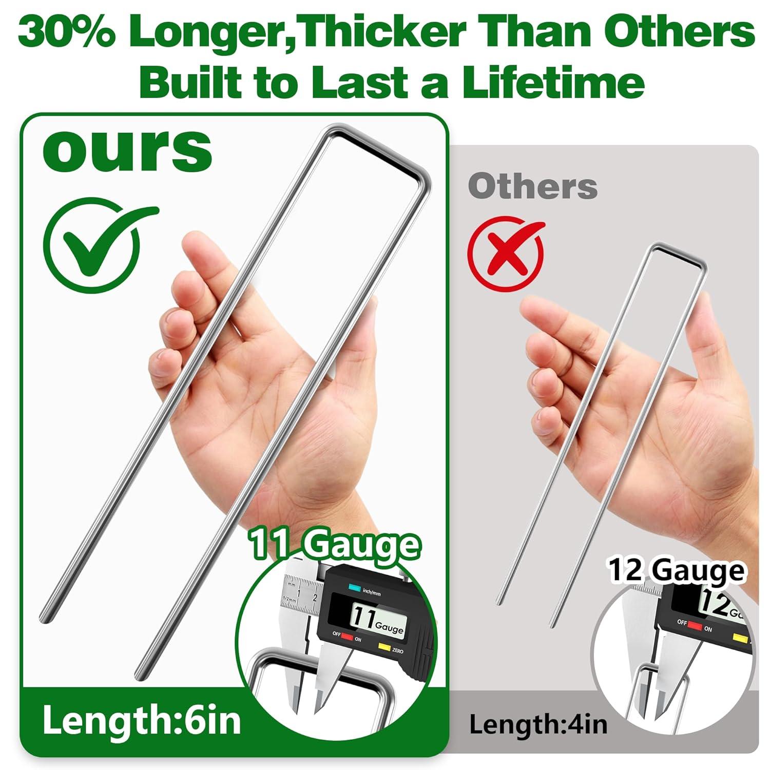 Amagabeli 6 Inch Galvanized Landscape Staples 50 Pack 11 Gauge Garden Stakes Sod Pins Anti-Rust Fence Stakes for Weed Barrier Fabric Ground Cover Dripper Irrigation Tubing Soaker Hose