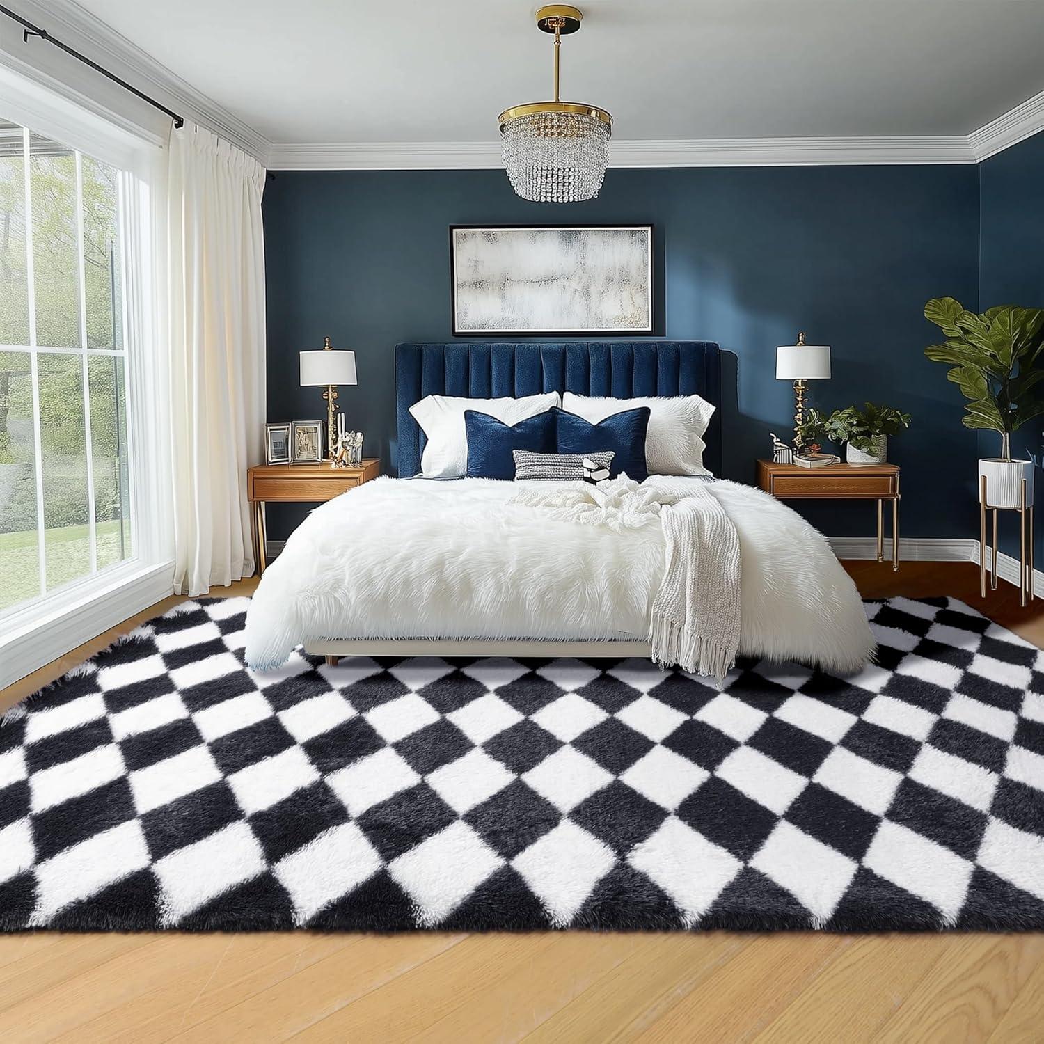 Luxe Weavers Checkered Black and White Geometric 8x10 Area Rug