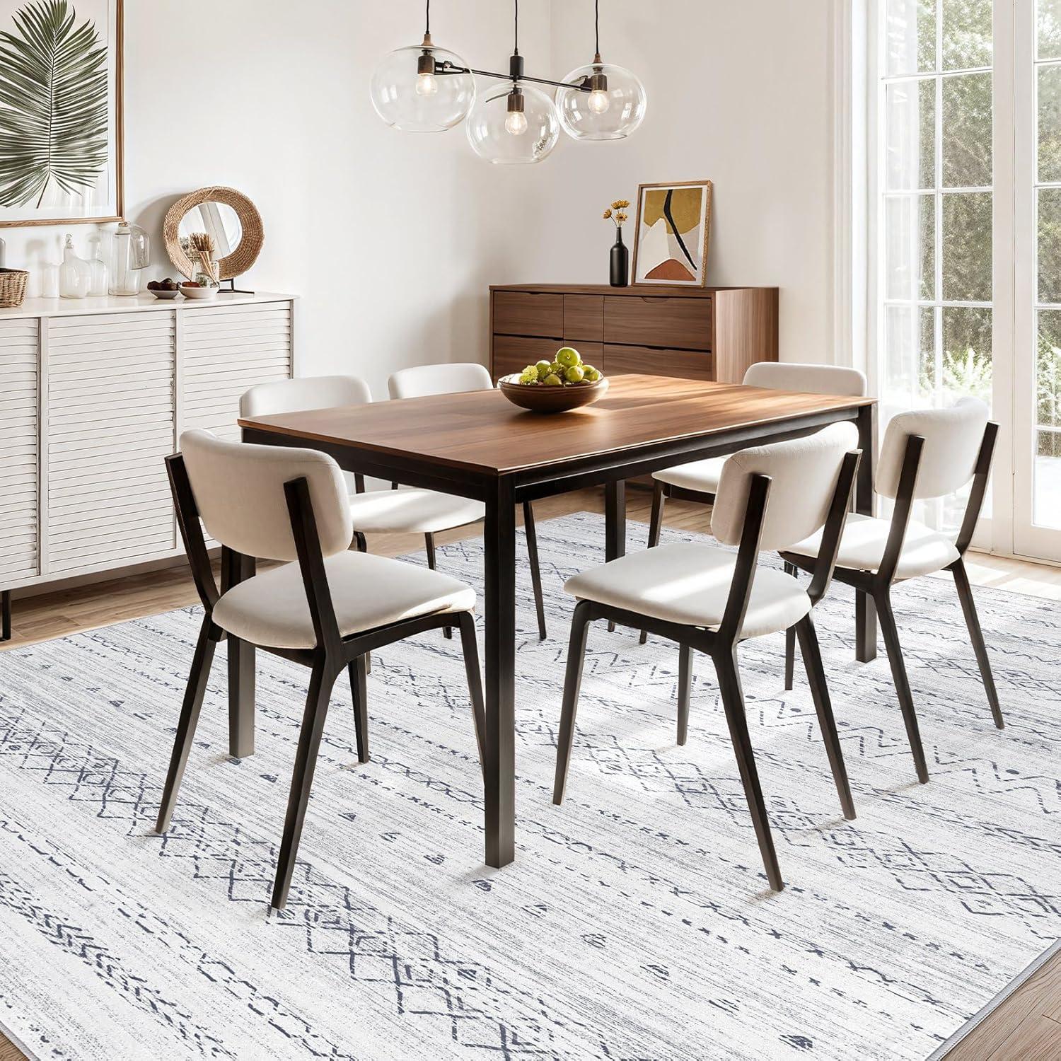 Large Living Room Area Rug 9x12: Soft Machine Washable Boho Moroccan Farmhouse Rugs for Bedroom Under Dining Table - Non-Slip Neutral Morden Indoor Floor Rug Carpet for Home Office Decor - Grey