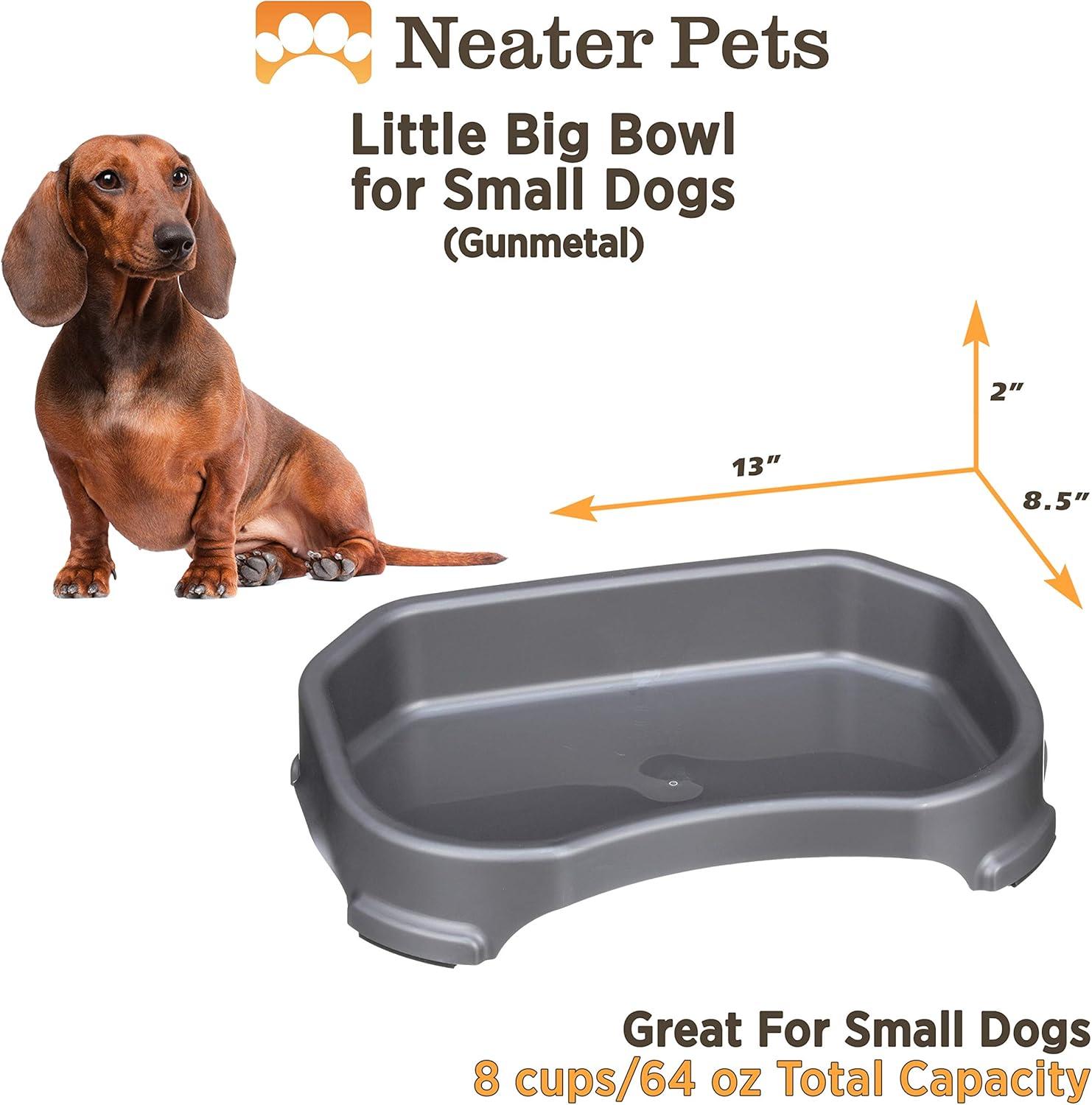 Neater Pets Little Big Bowl for Small Dogs - Plastic Trough Style Food or Water Bowl for Use Indoors or Outdoors, Gunmetal, 8 Cups (64 Oz.)