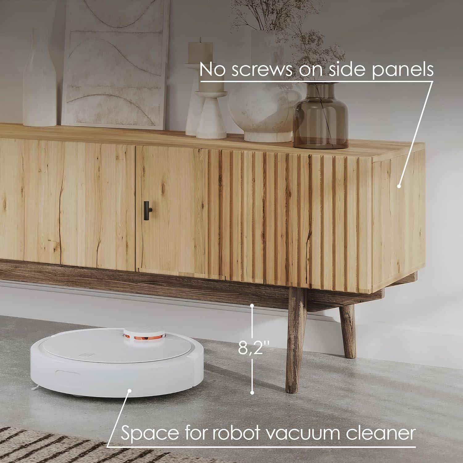 Living Skog  Chelsea Brown TV Stand Fits for TV's up to 65 in. with Slatted Design and Wood Legs light brown Matte Laminate