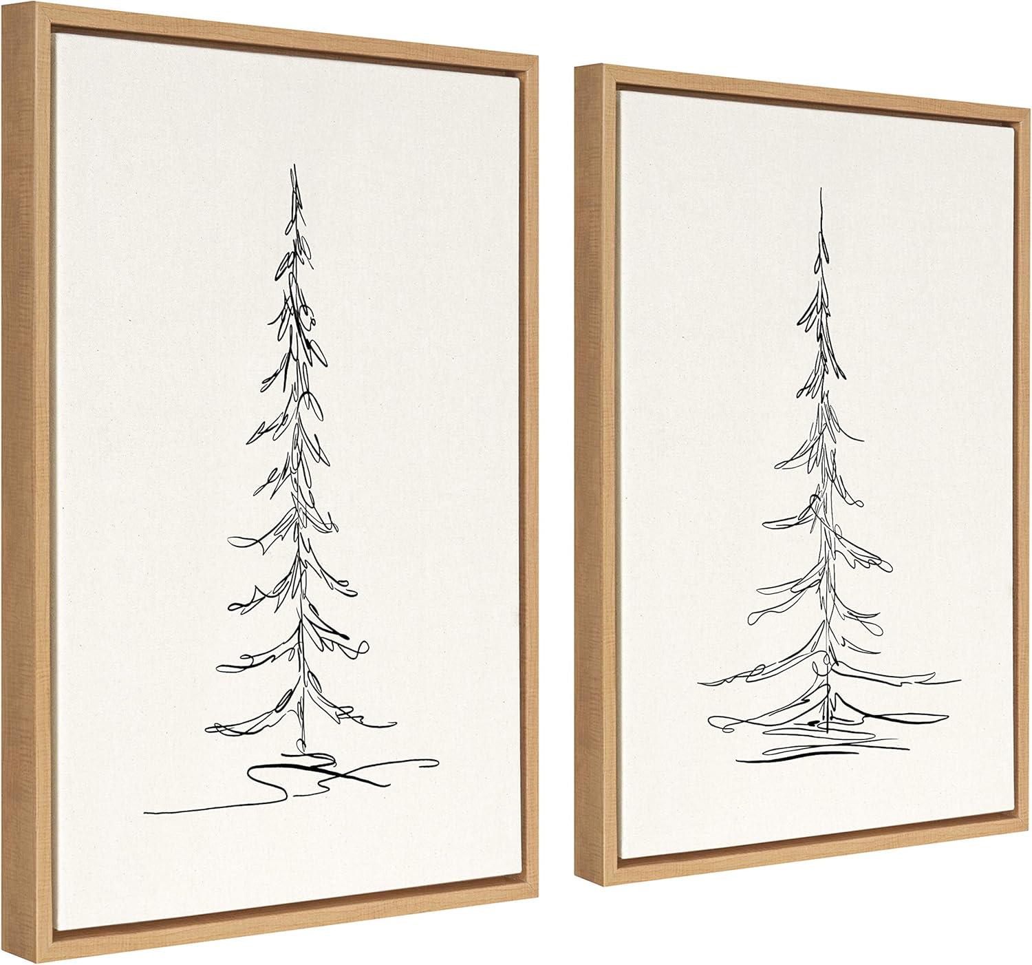 Set of 2 Minimalist Evergreen Tree Sketches on Canvas