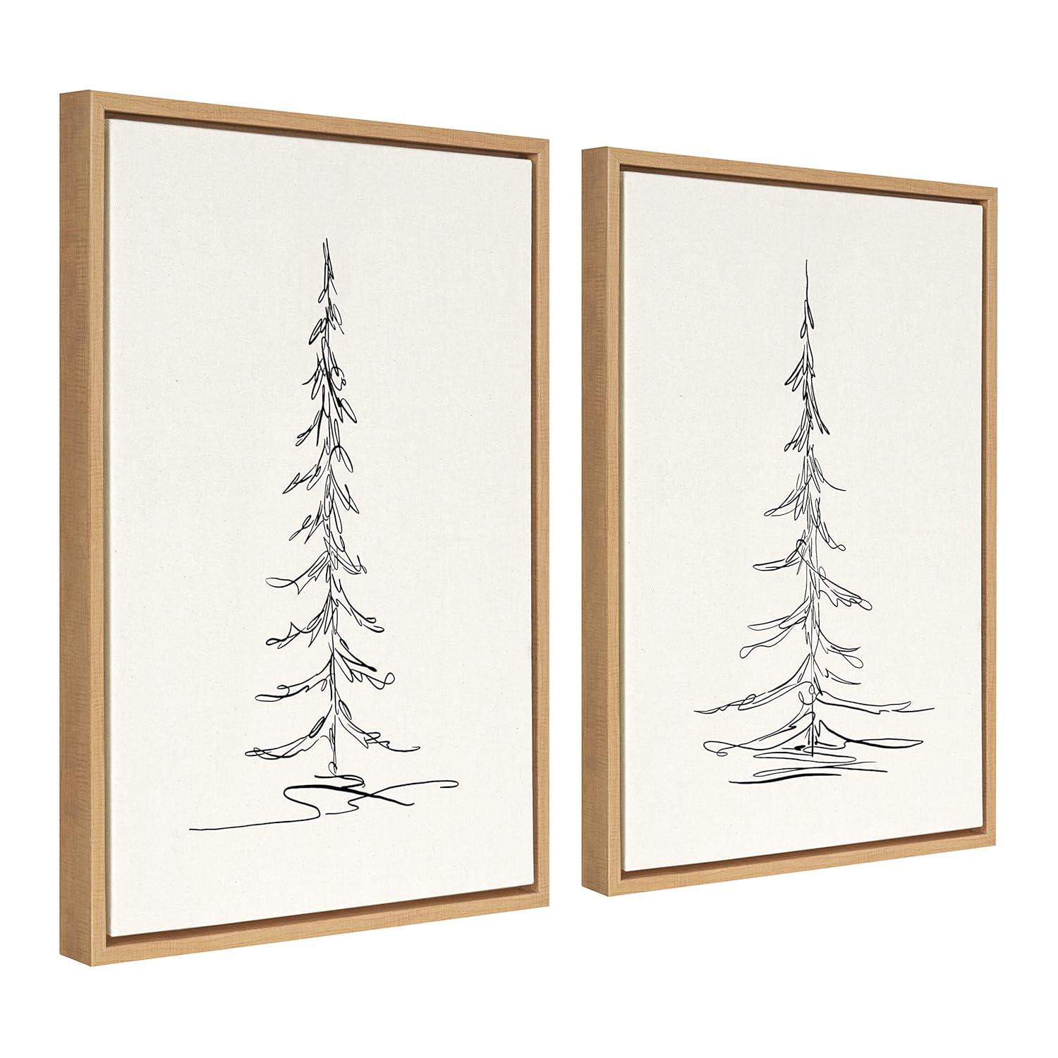 18" x 24" 2pc Sylvie Minimalist Evergreen Trees Sketch Framed Canvas Set by the Creative Bunch Studio - Kate & Laurel All Things Decor