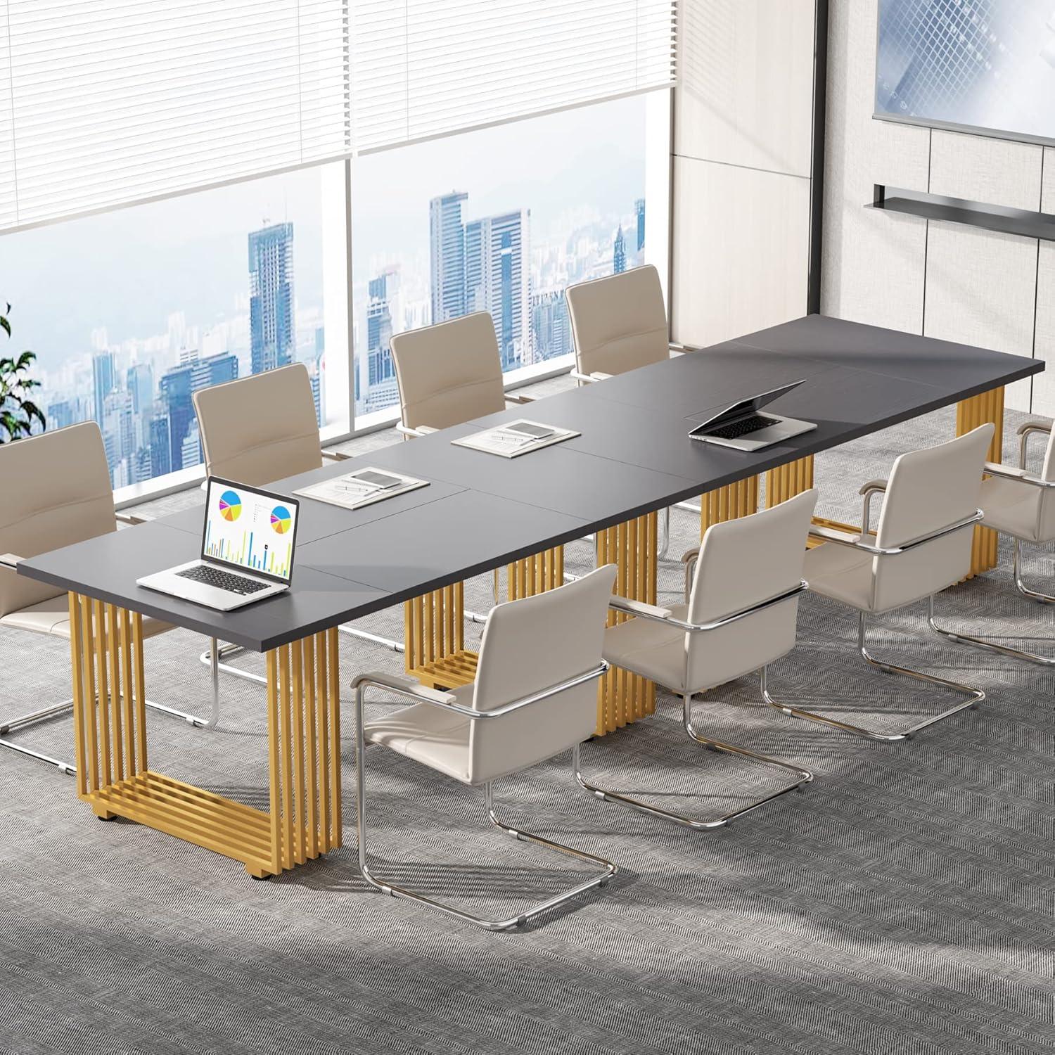 Tribesigns 70.9" Executive Office Desk, Modern Conference Desk with Metal Frame, White Gold