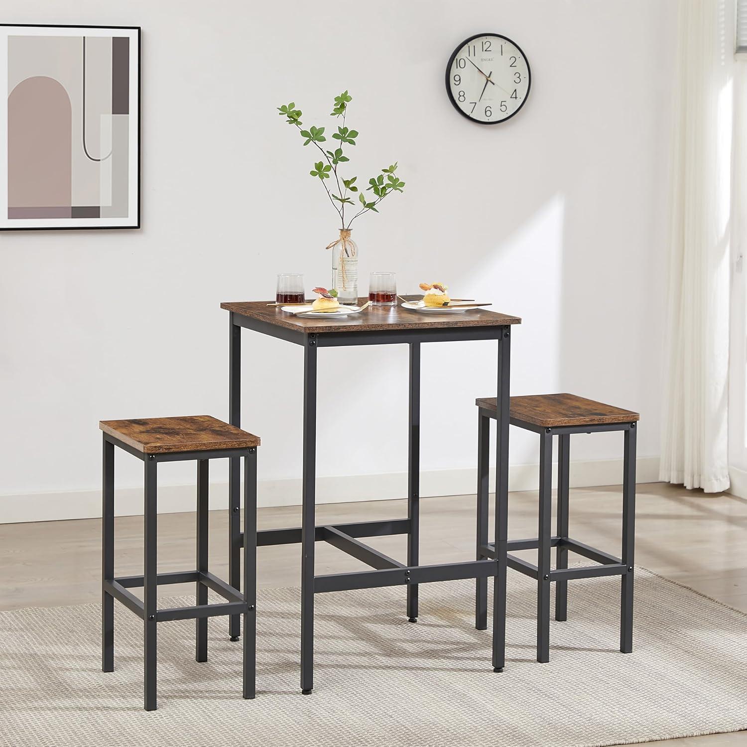 Rustic Brown and Black Square Pub Table Set with 2 Chairs