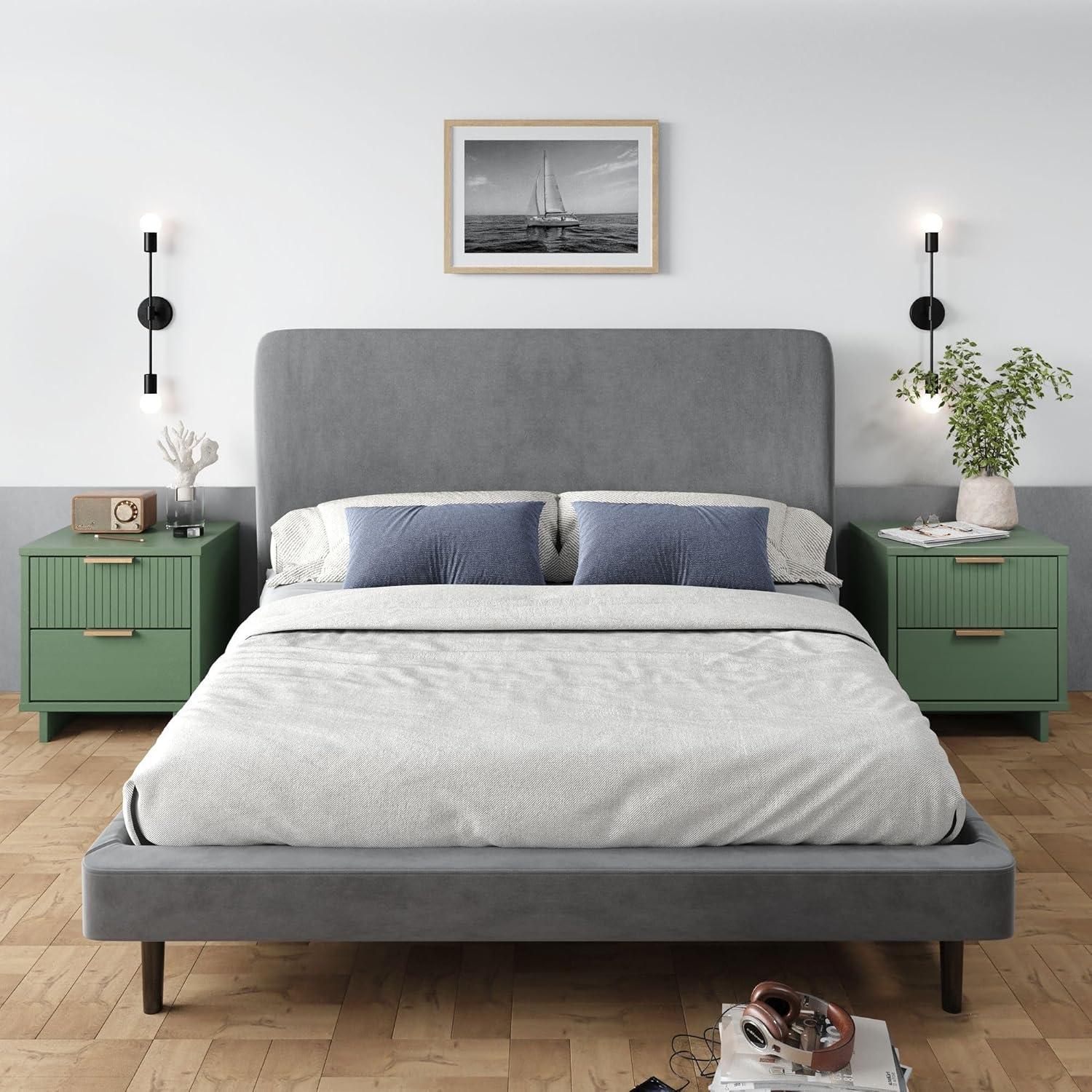 Granville Modern 2 Drawer Nightstand Sage Green - Manhattan Comfort: Soft Close, Full Extension Storage