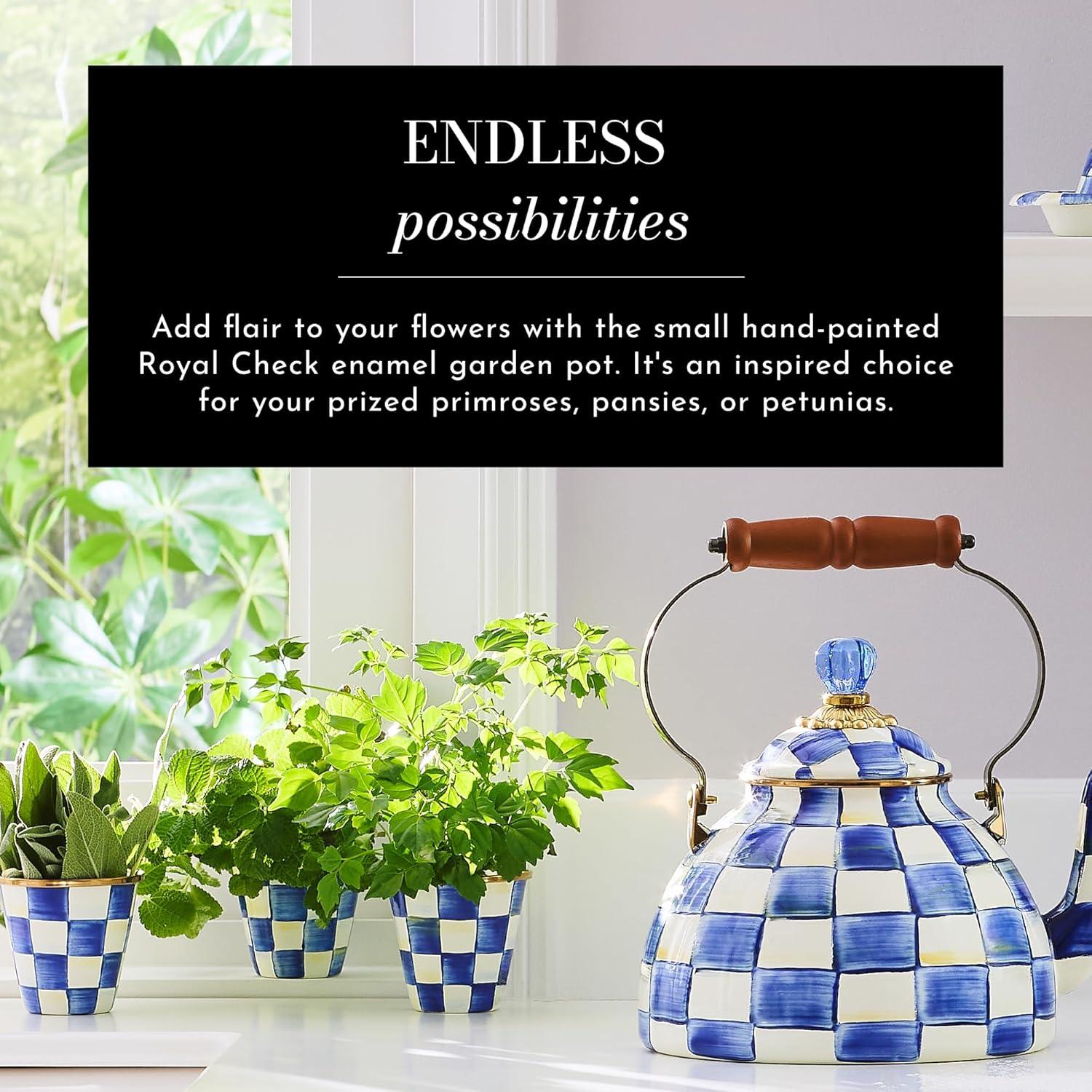 Small Blue and White Painted Enamel Garden Pot