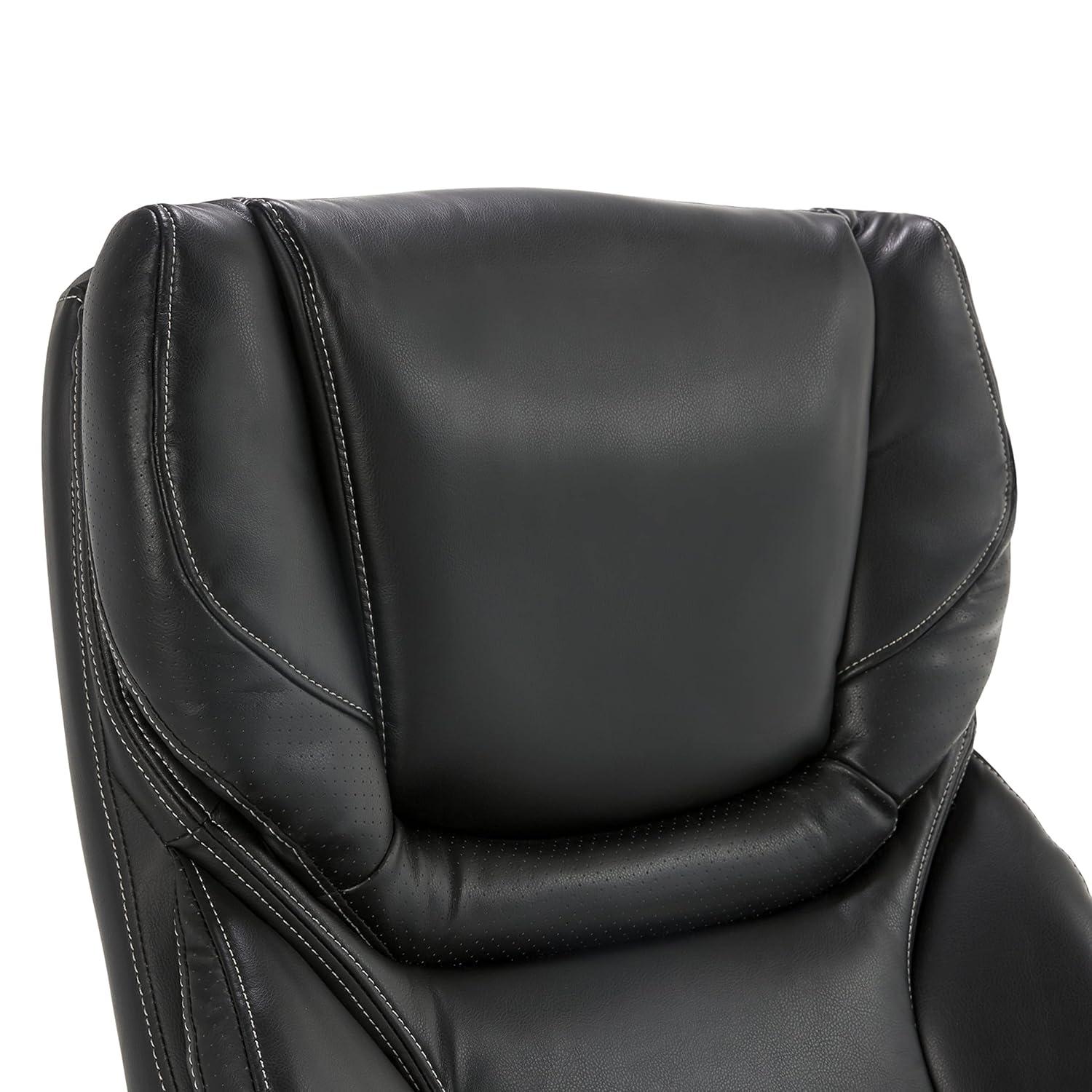 Executive Office Chair in Black Bonded Leather - Serta: High-Density Foam, Fixed Arms, Wood Frame