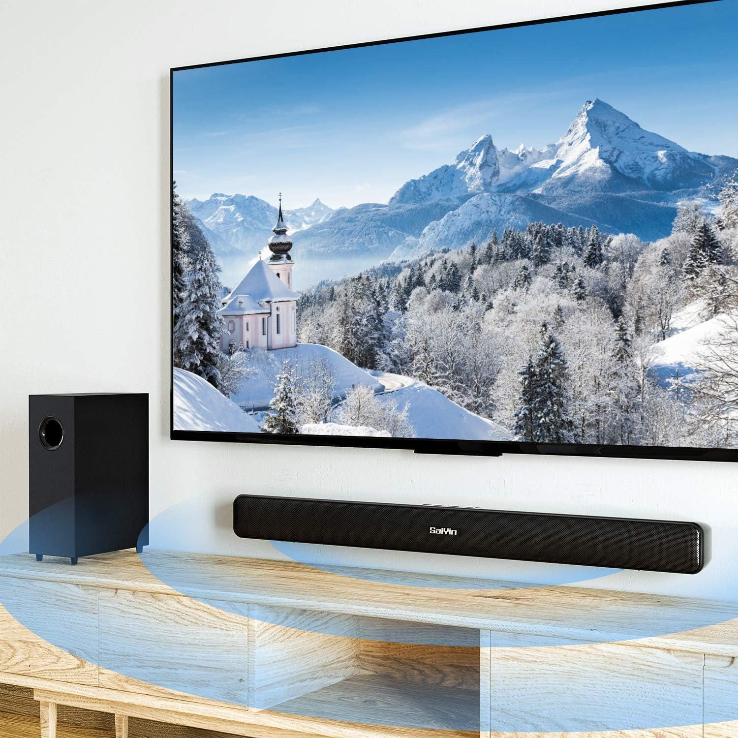 Black Wireless 2.1 Channel Soundbar with Subwoofer and Wall Mount