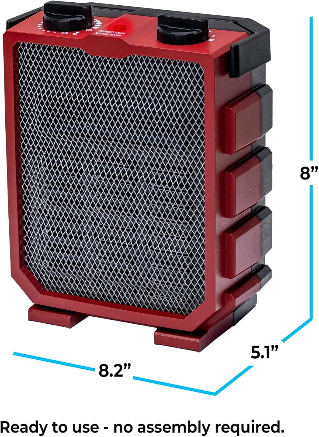 Comfort Zone Utility Space Heater with Foldable Handle for Indoor Use, Adjustable Thermostat, Fan Only Setting, Safety Tip-Over Switch & Overheat Protection