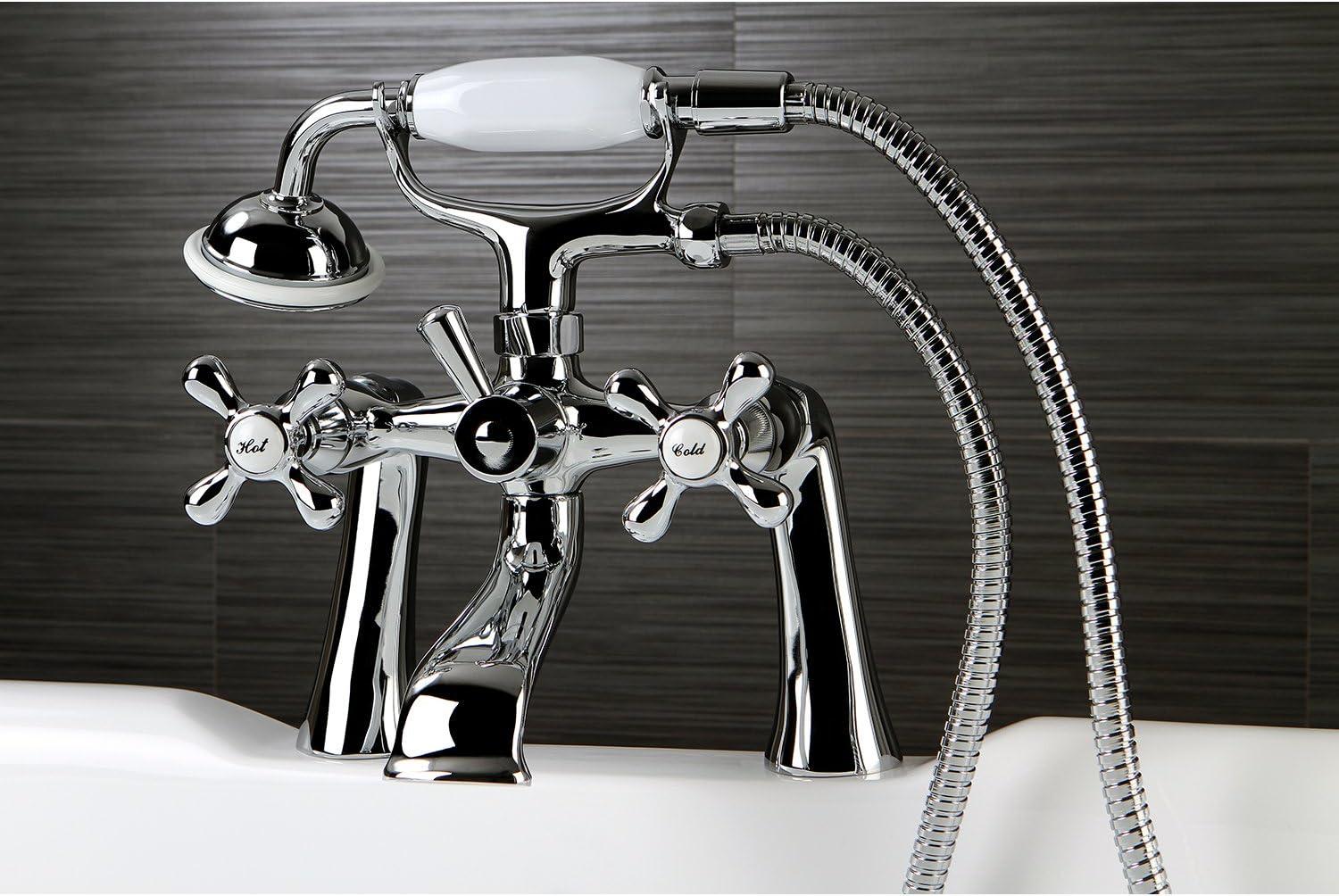 Kingston Brass Kingston Three-Handle 2-Hole Deck Mount Clawfoot Tub Faucet with Hand Shower