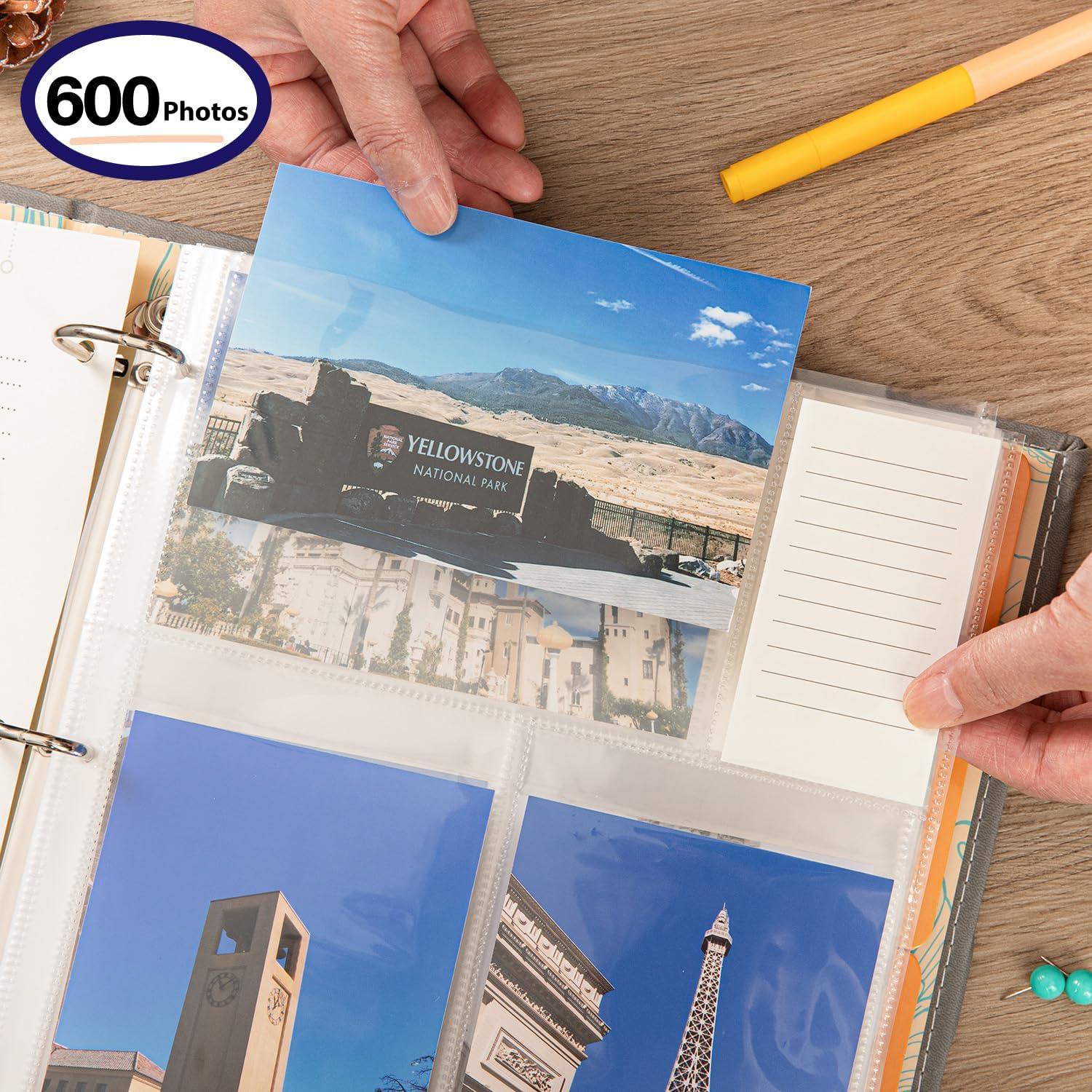COFICE Photo Album 4x6-3 Ring Binder Large Picture Album Book with Index and Divider Sheets - Big Photobook with Acid-Free Pocket Sheets Holds up to 600 Photos - Elegant PU Leather Cover, Grey