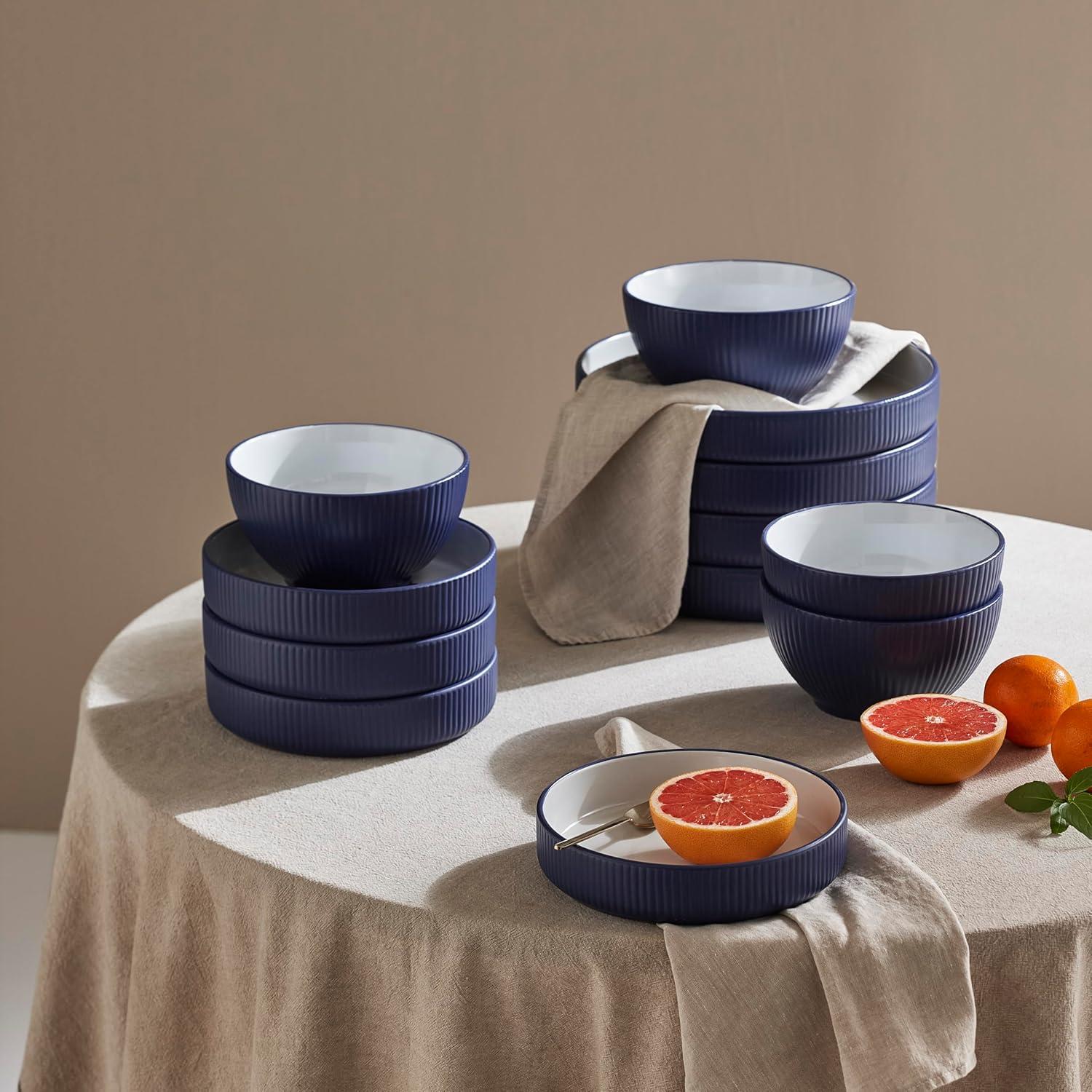 Christian Siriano Larosso 12-Piece Dinnerware Set with Dinner Bowls and Pasta Bowls, Stoneware