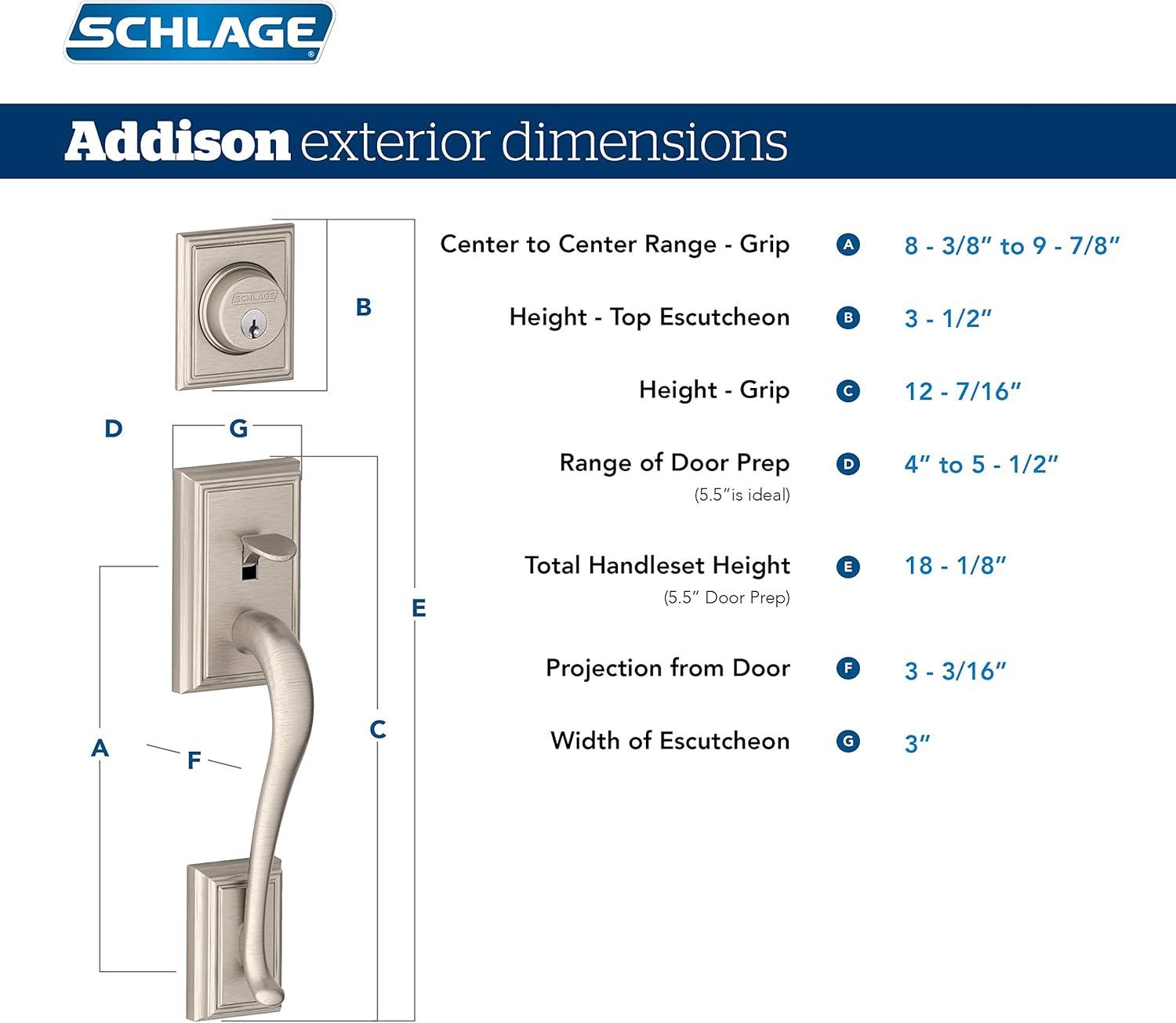 SCHLAGE Addison Single Cylinder Handleset and Right Hand Accent Lever, Satin Nickel (F60 ADD 619 Acc RH)