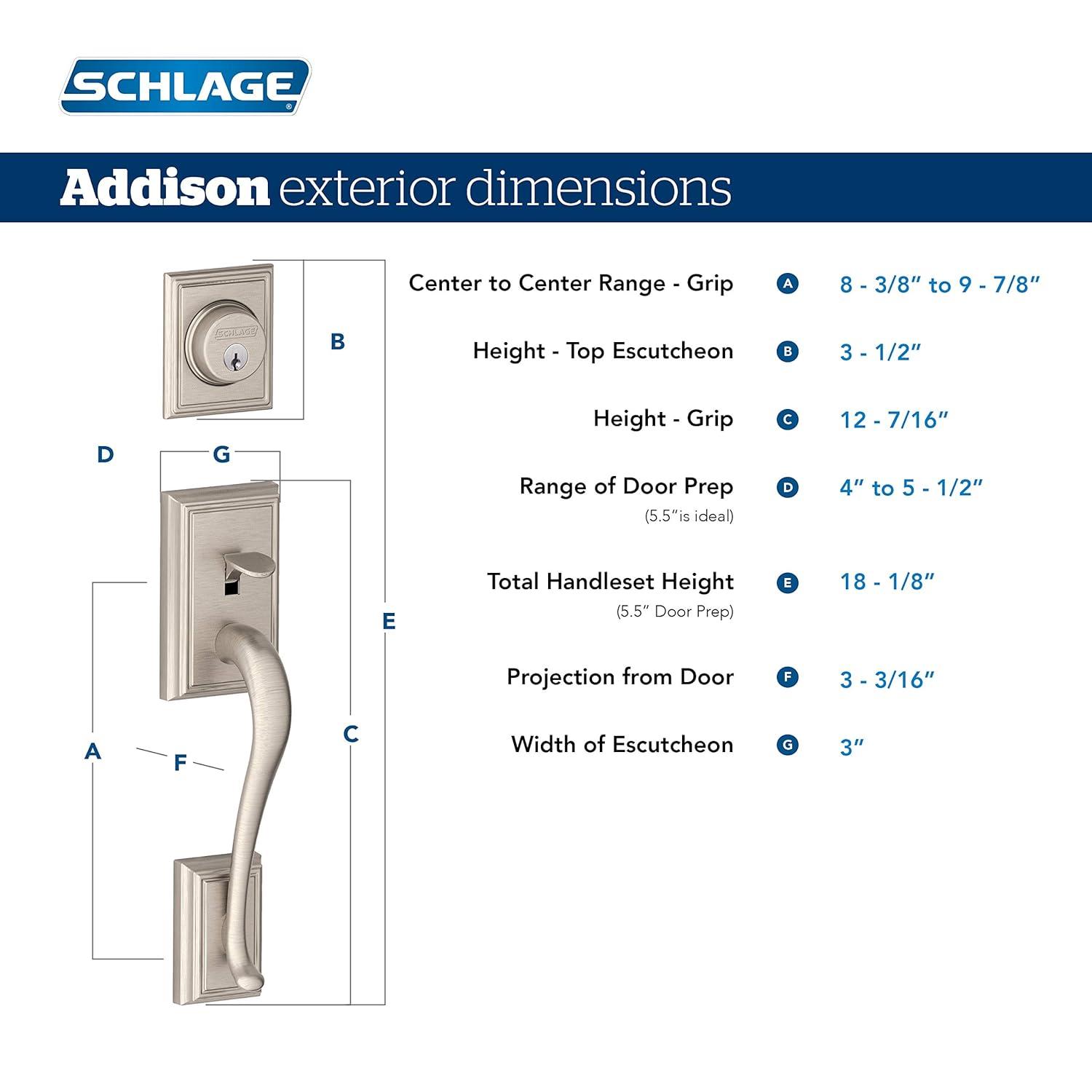 SCHLAGE Addison Single Cylinder Handleset and Right Hand Accent Lever, Satin Nickel (F60 ADD 619 Acc RH)