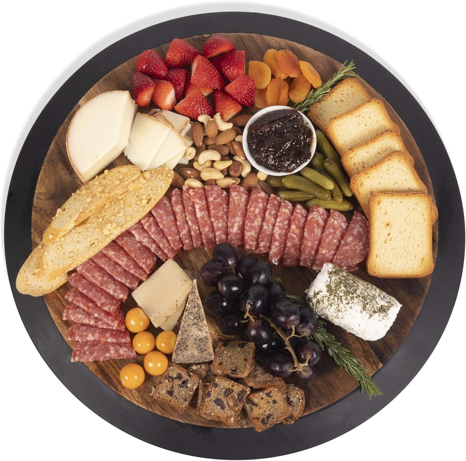 Picnic Time Lazy Susan Fire Acacia Wood Serving Tray: Round Brown Easy-To-Spin Design, 18" Diameter