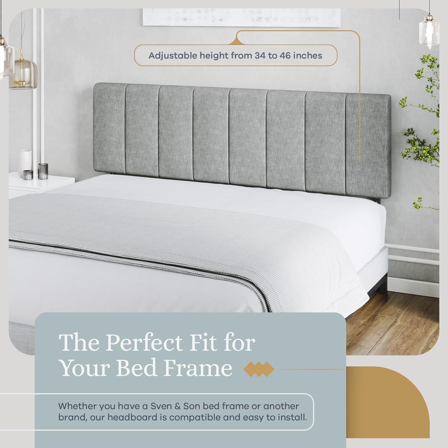 Gray Full Tufted Upholstered Headboard with Adjustable Height