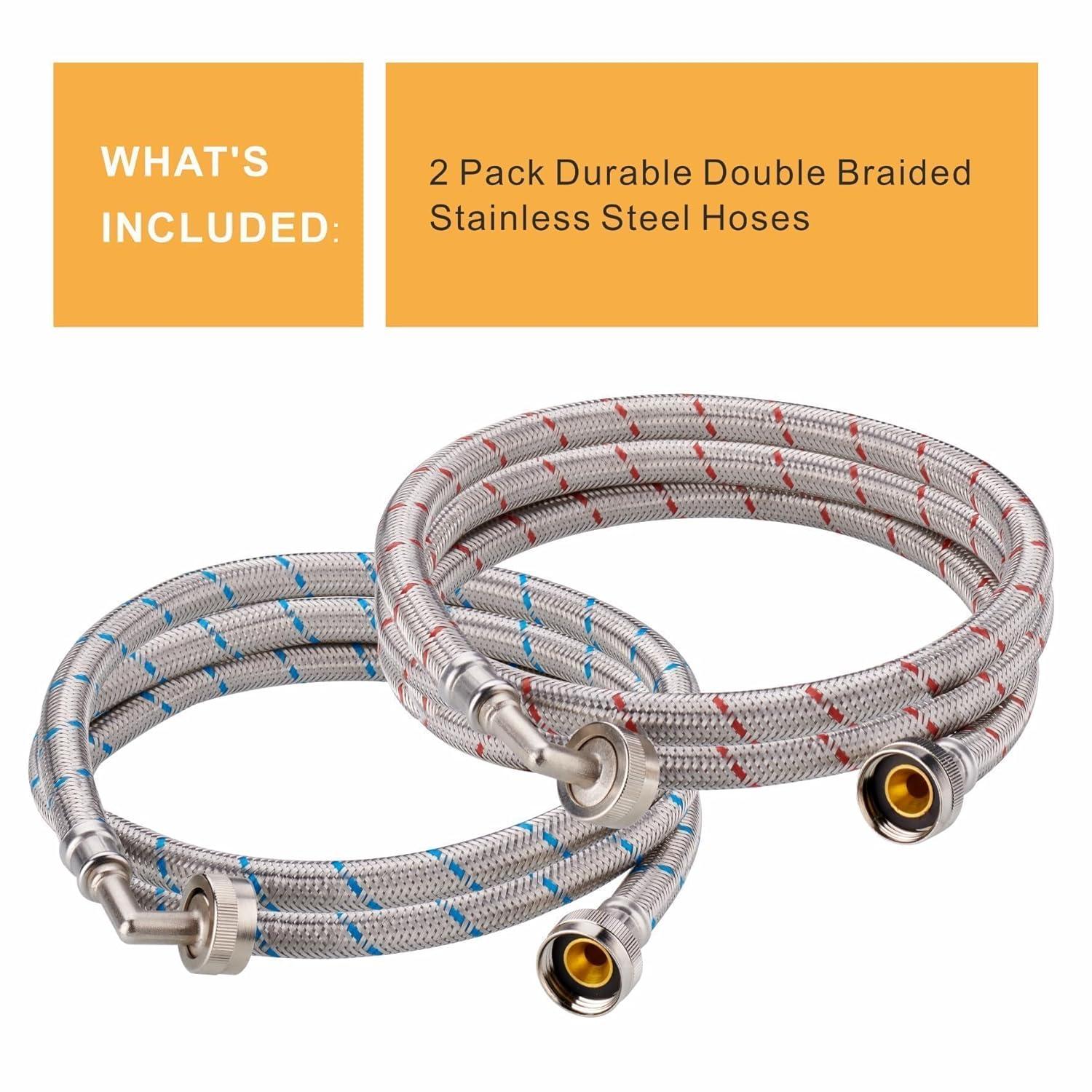 Washer Hoses 6ft Long Premium Stainless Steel Washing Machine Hoses, 2 Pack for Washer