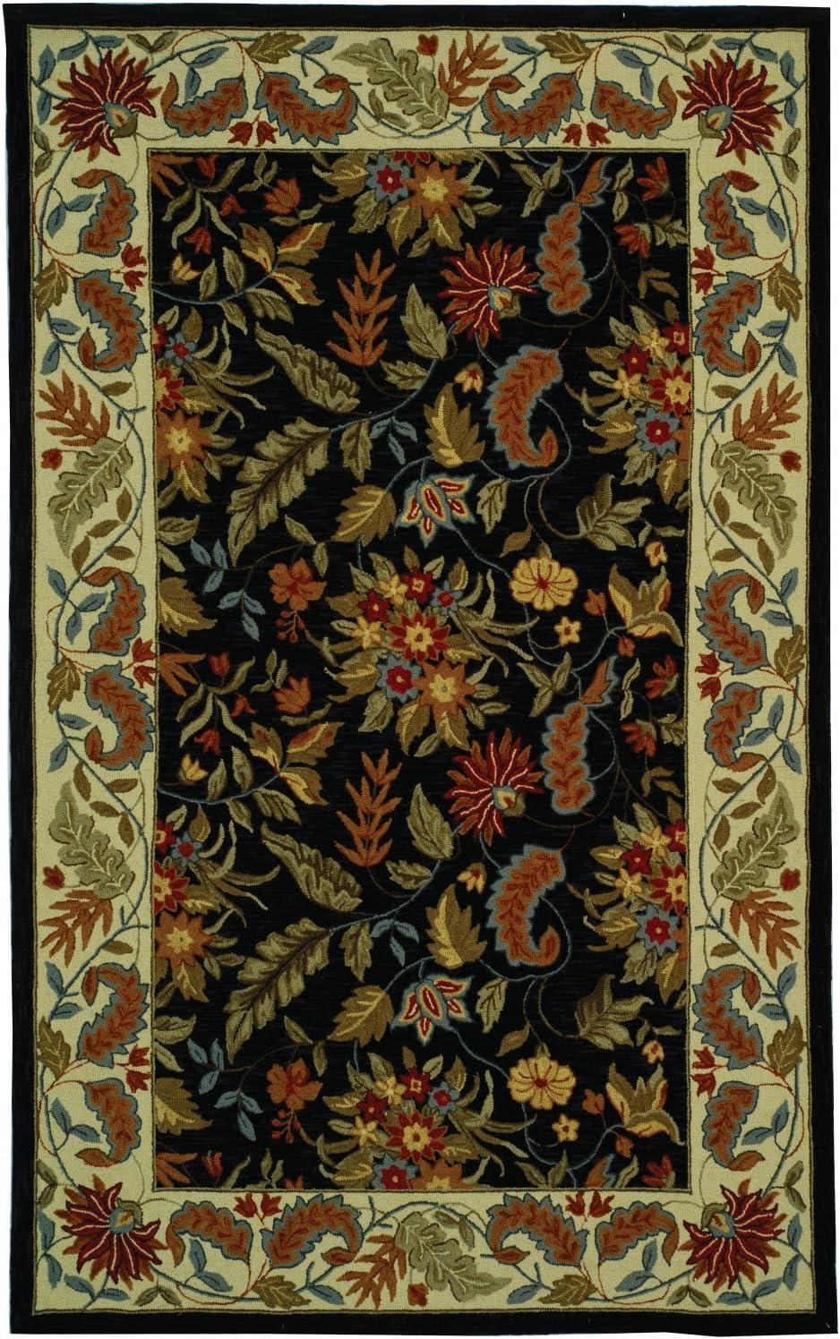 SAFAVIEH Chelsea Alaia Floral Wool Area Rug, Black, 6' x 6' Square