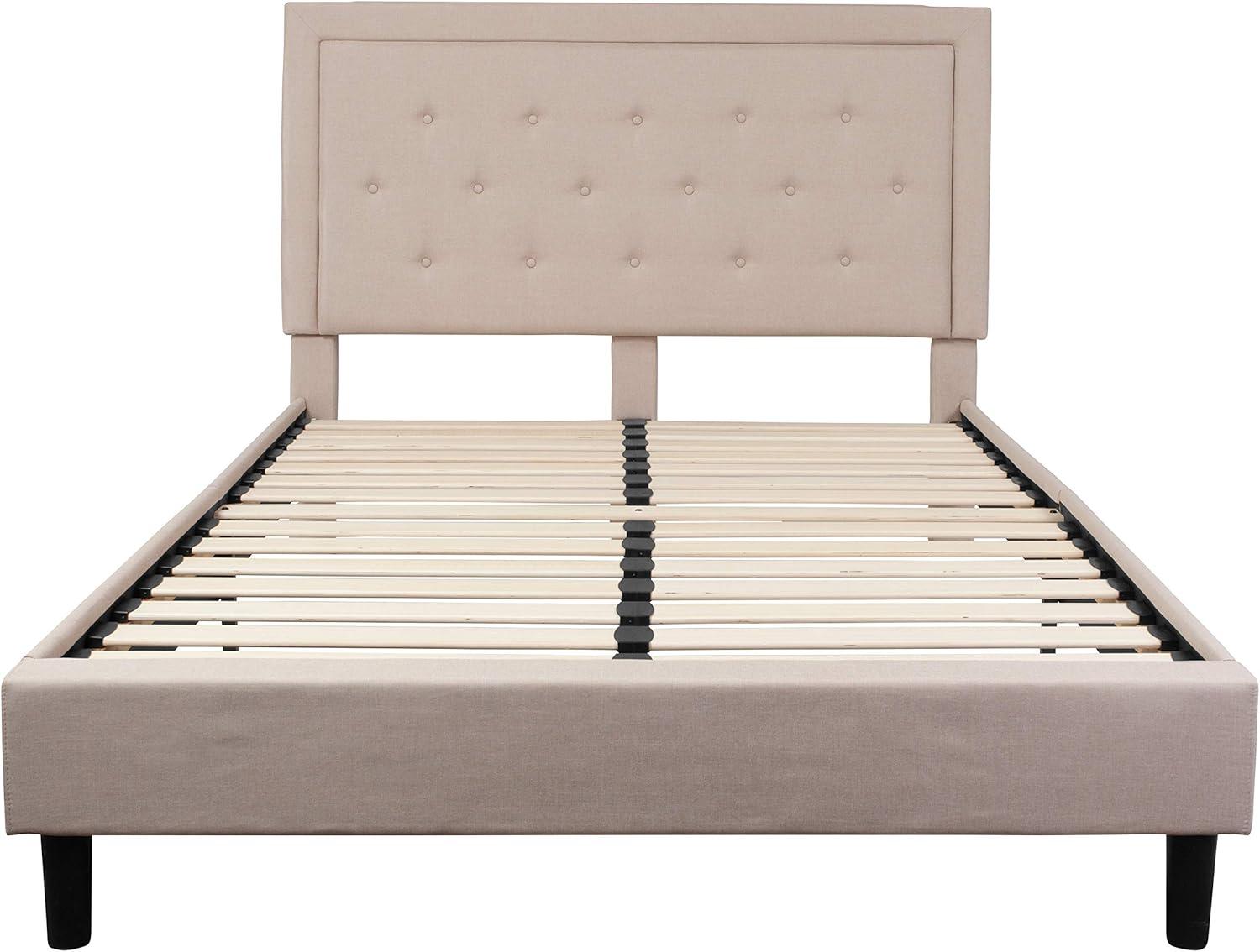 Flash Furniture Roxbury Queen Size Tufted Upholstered Platform Bed in Beige Fabric