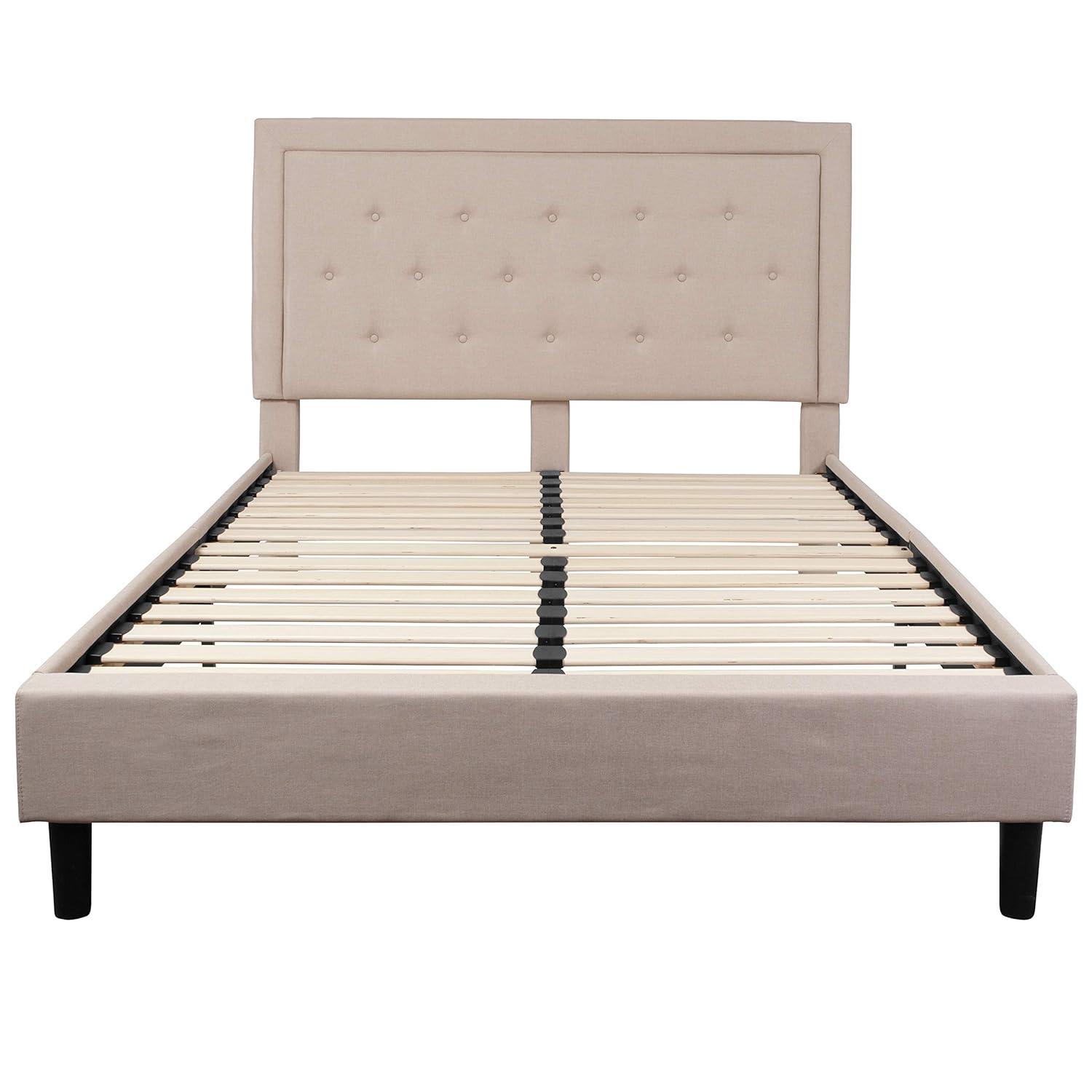 Flash Furniture Roxbury Queen Size Tufted Upholstered Platform Bed in Beige Fabric