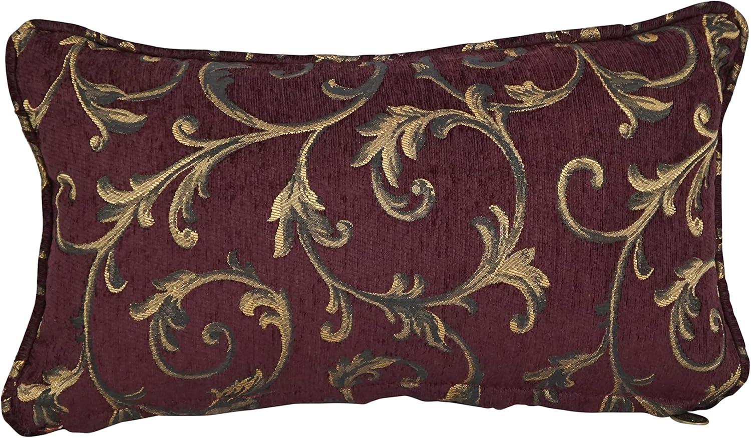 Burgundy Jacquard Chenille Rectangular Throw Pillow with Insert