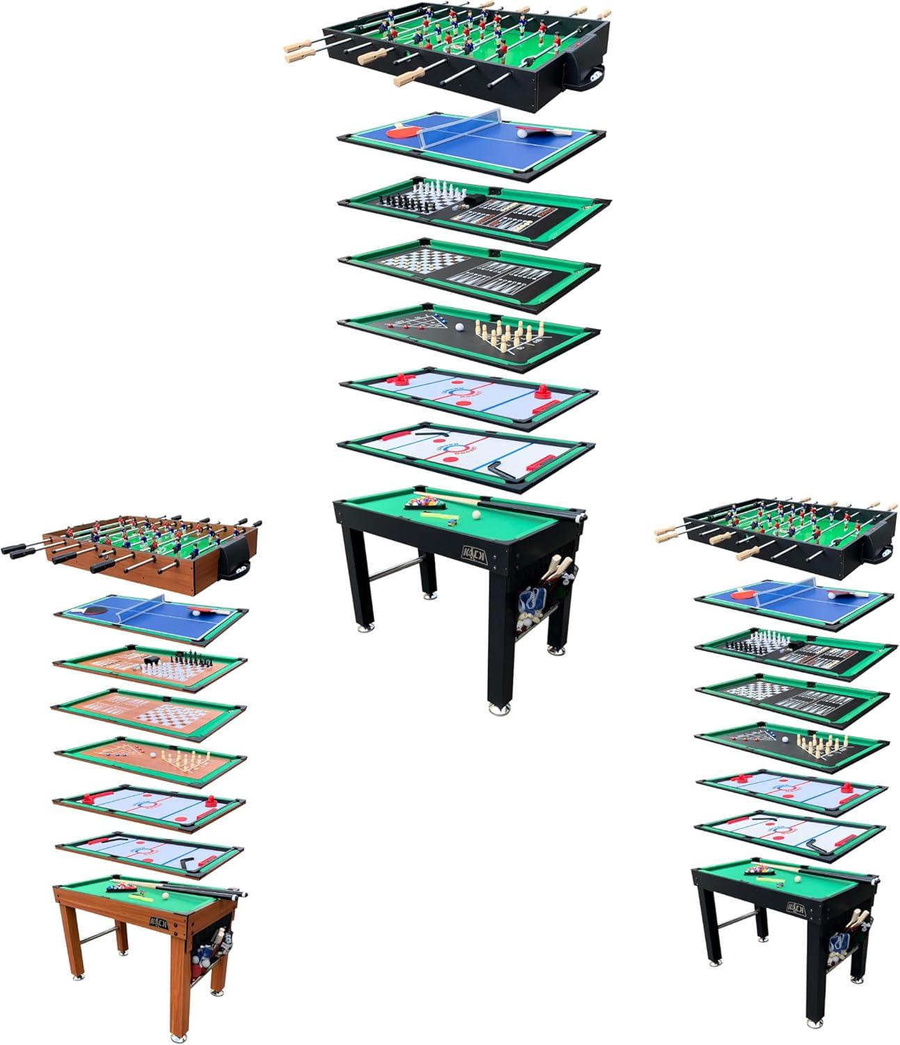 KICK Defender 48″ 10-in-1 Multi-Game Table (Black) - Combo Game Table Set - Foosball, Billiards, Glide Hockey, Ice Hockey, Table Tennis, Chess, Backgammon, Draughts, Bowling, Shuffleboard for Family