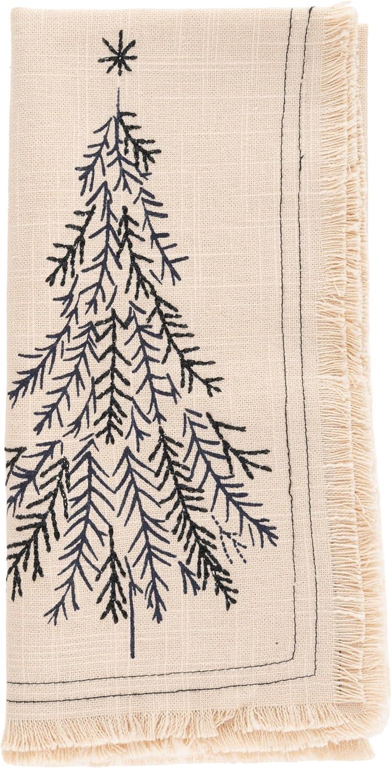 Karma Embroidered Beige Cotton Christmas Tree Dinner Napkins Set of 4