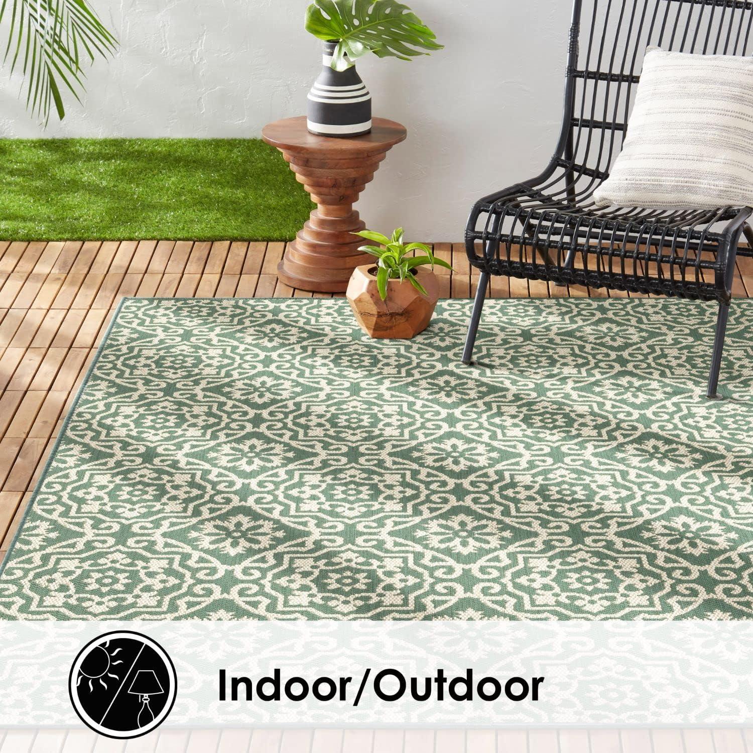 NICOLE MILLER NEW YORK Patio Country Danica Geometric Indoor/Outdoor Area Rug, Green/Beige