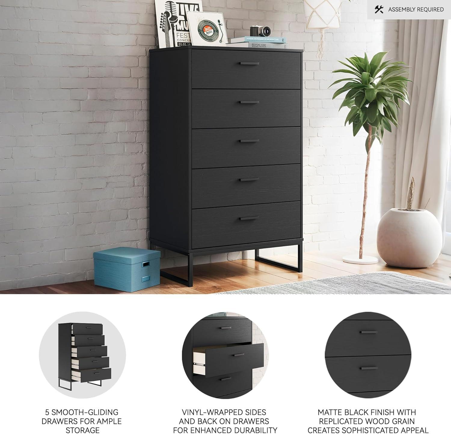 Signature Design by Ashley Socalle 5 Drawer Dresser, Black