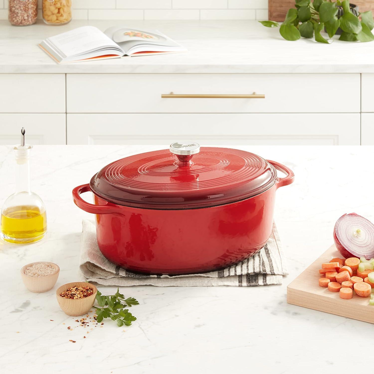 Classic 7 Quart Red Enameled Cast Iron Dutch Oven