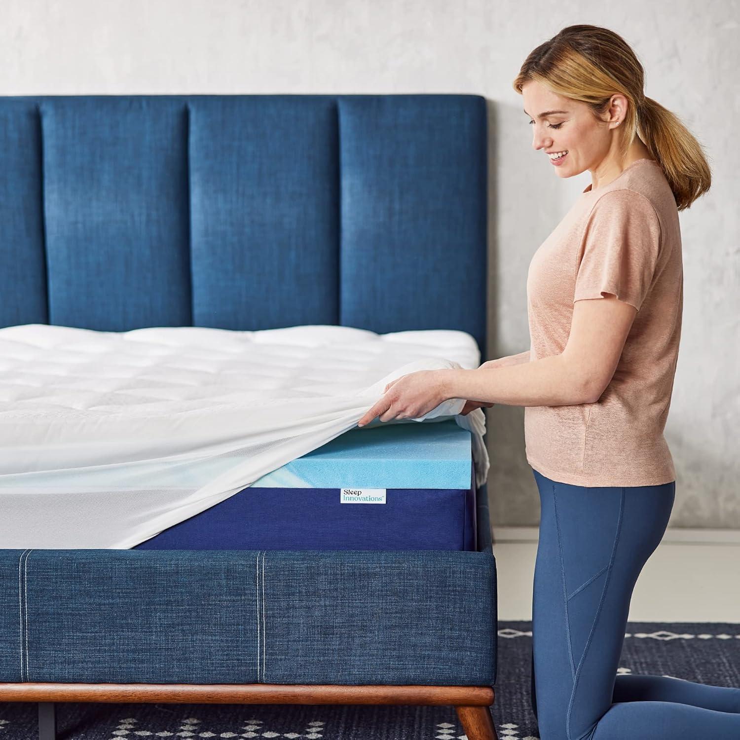 Sleep Innovations Sleep Innovations Cooling Comfort Gel Memory Foam Dual Layer Mattress Topper, 4 Inch, Pillow Top Cover