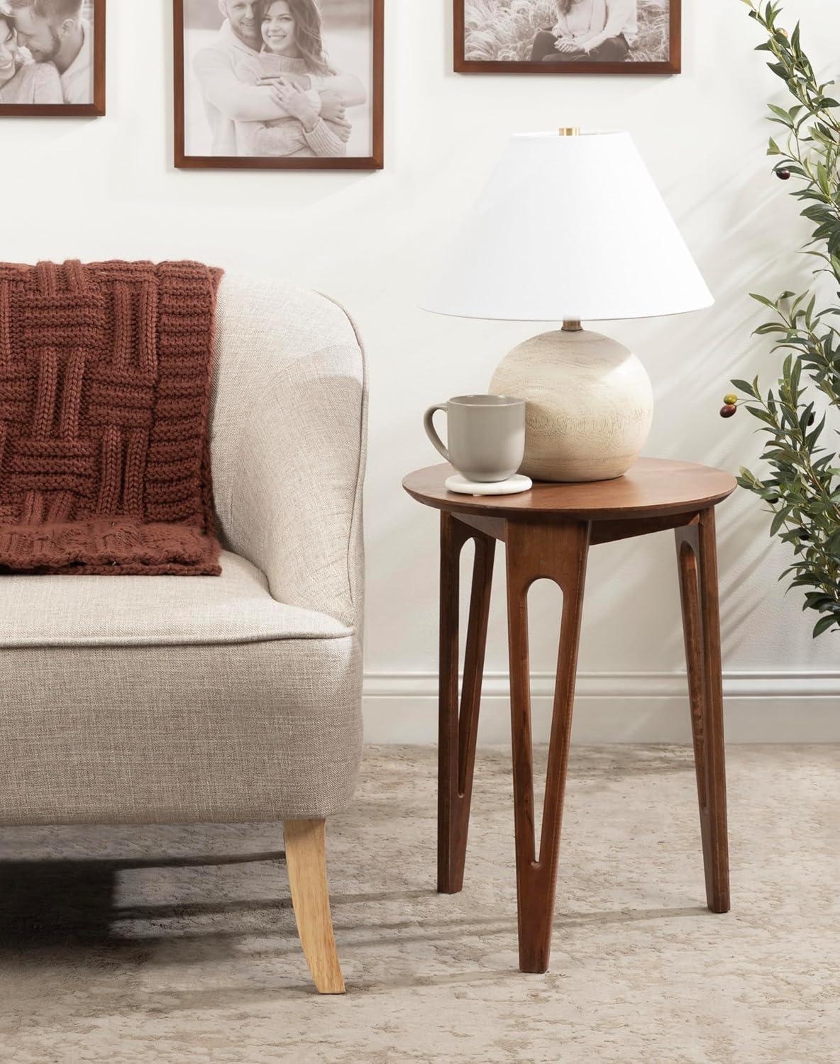 Walnut Brown Round Mango Wood Accent Table with Hairpin Legs