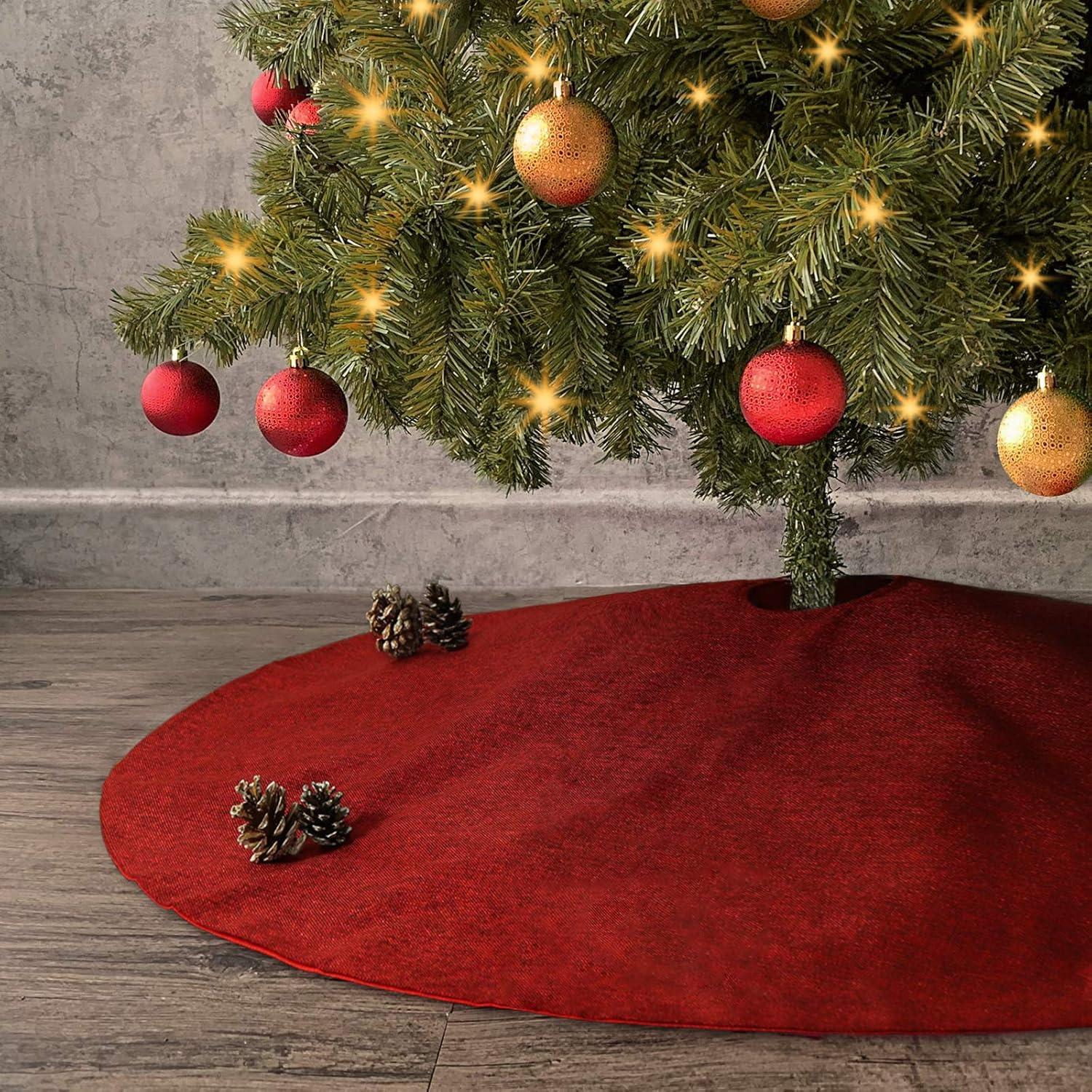 48-Inch Burgundy Burlap Double-Layer Christmas Tree Skirt