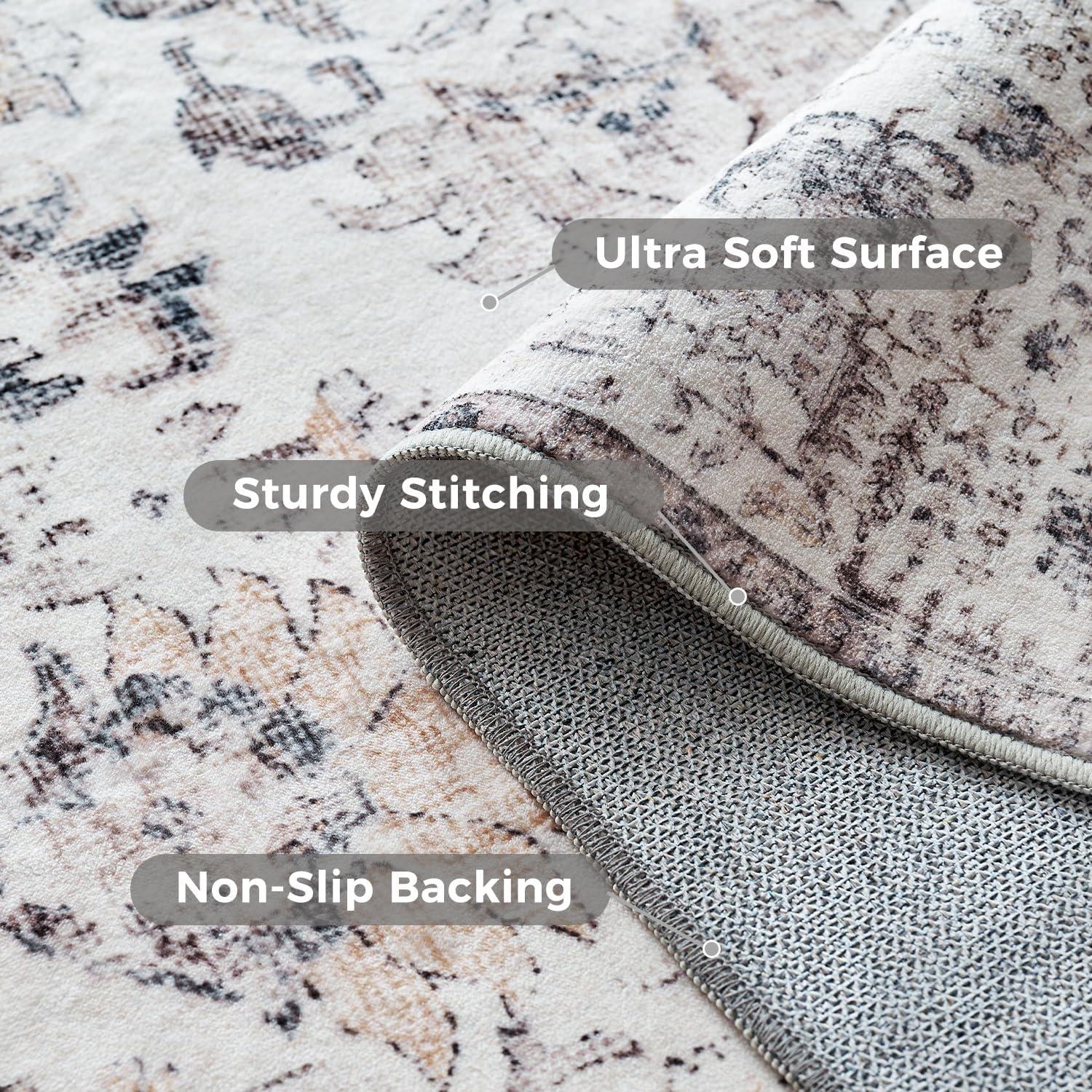 jinchan Area Rug 8x10 Washable Living Room Rug Vintage Indoor Large Floor Cover Retro Accent Mat Distressed Gray Floral Country Boho Non Slip Thin Carpet for Bedroom Kitchen Dining Room Office Grey