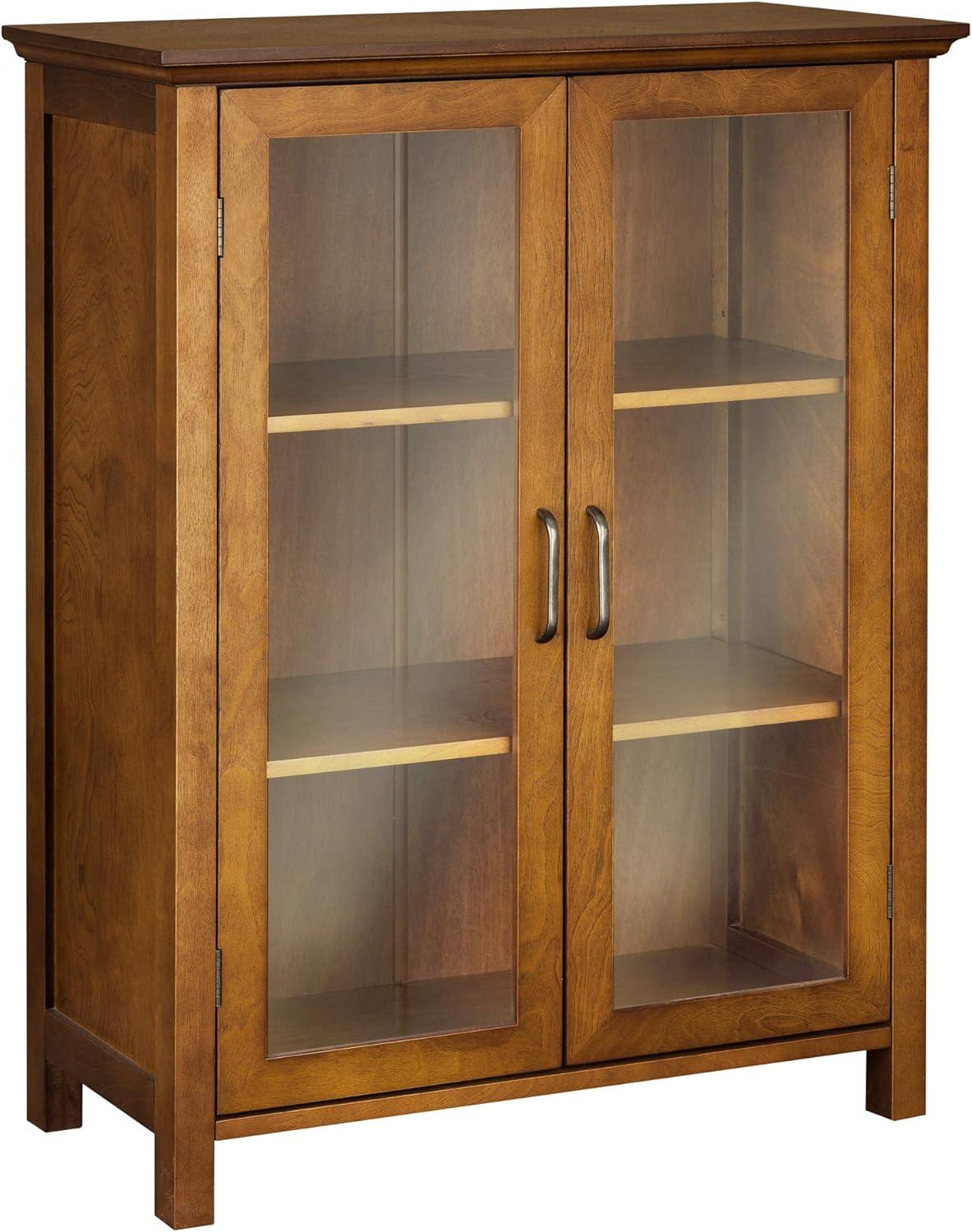 Teamson Home Avery Freestanding Two-Door Floor Accent Cabinet with Antique Brass Handles, Oiled Oak