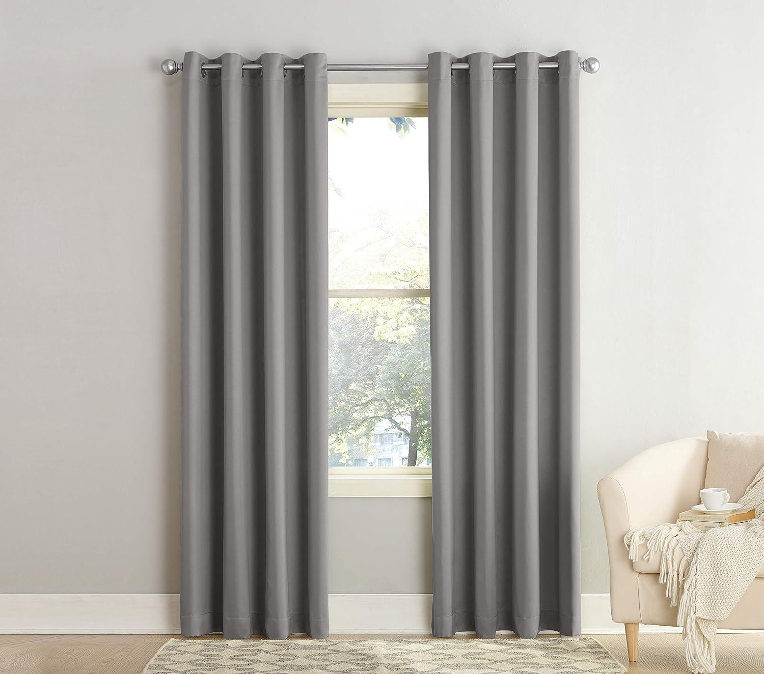54"x63" Sun Zero Room Darkening Seymour Grommet Curtain Panel Gray: Modern Energy Efficient Living Room Decor