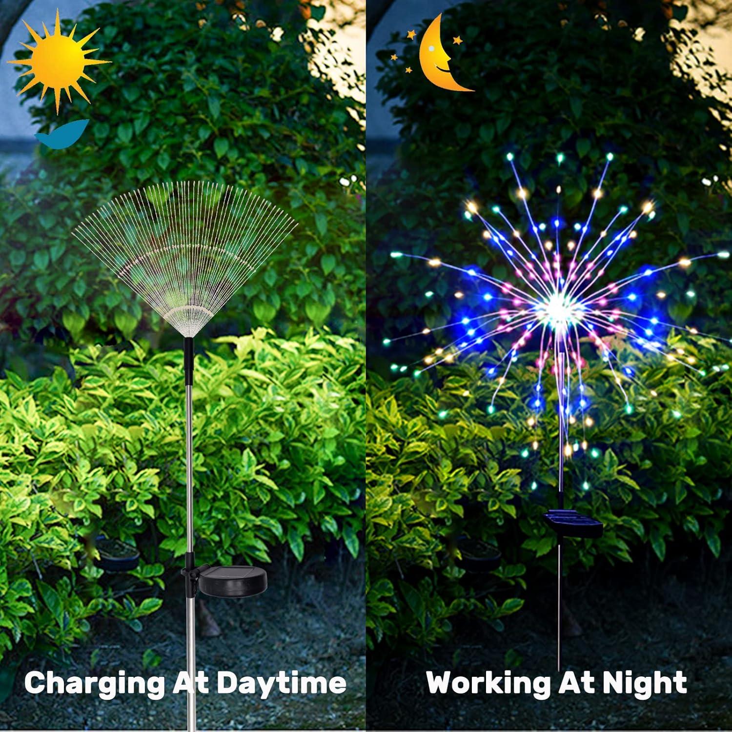 OriginalSourcing 4 Pack 120LED Solar Lights for Outside, Solar Firework Light Outdoor Waterproof with 8 Flashing Modes, Solar Lights for Lawn and Garden Decoration, Multicolo