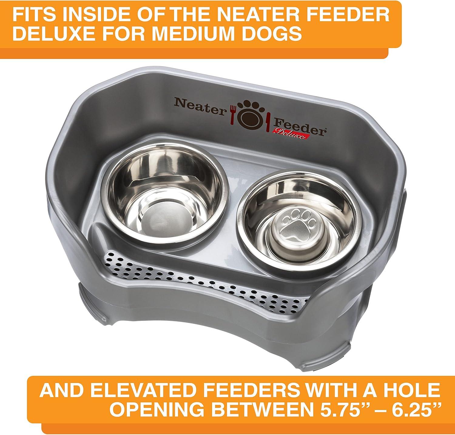 Neater Pets Stainless Steel Slow Feed Bowl - Improves Digestion, Stops Obesity, and Slows Down Eating - Fits in Medium Neater Feeder Deluxe and Most Elevated Feeders, 1 Cup