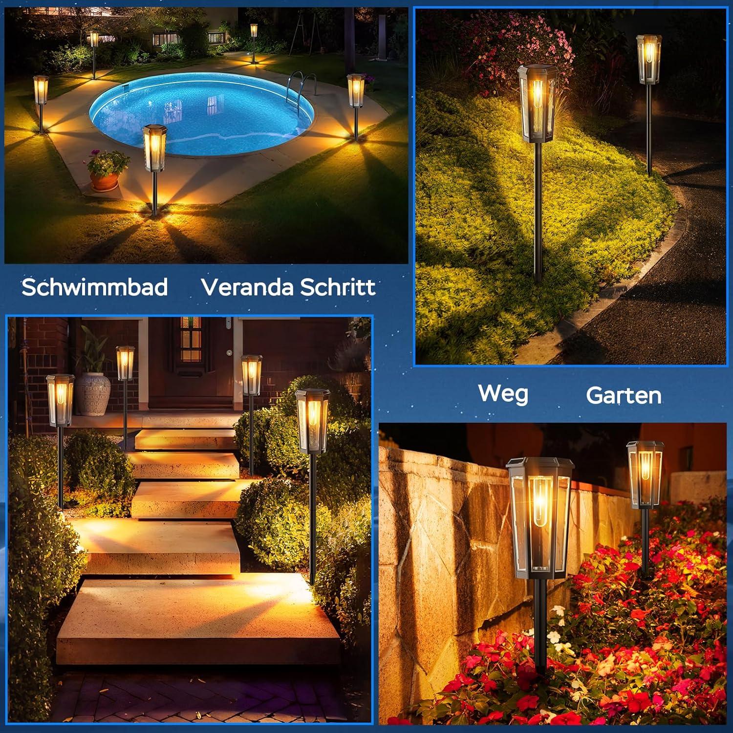 JSOT 4 Pack Solar Pathway Lights, Solar Garden Lights for Walkway, Driveway, Yard, White Light & Warm Light
