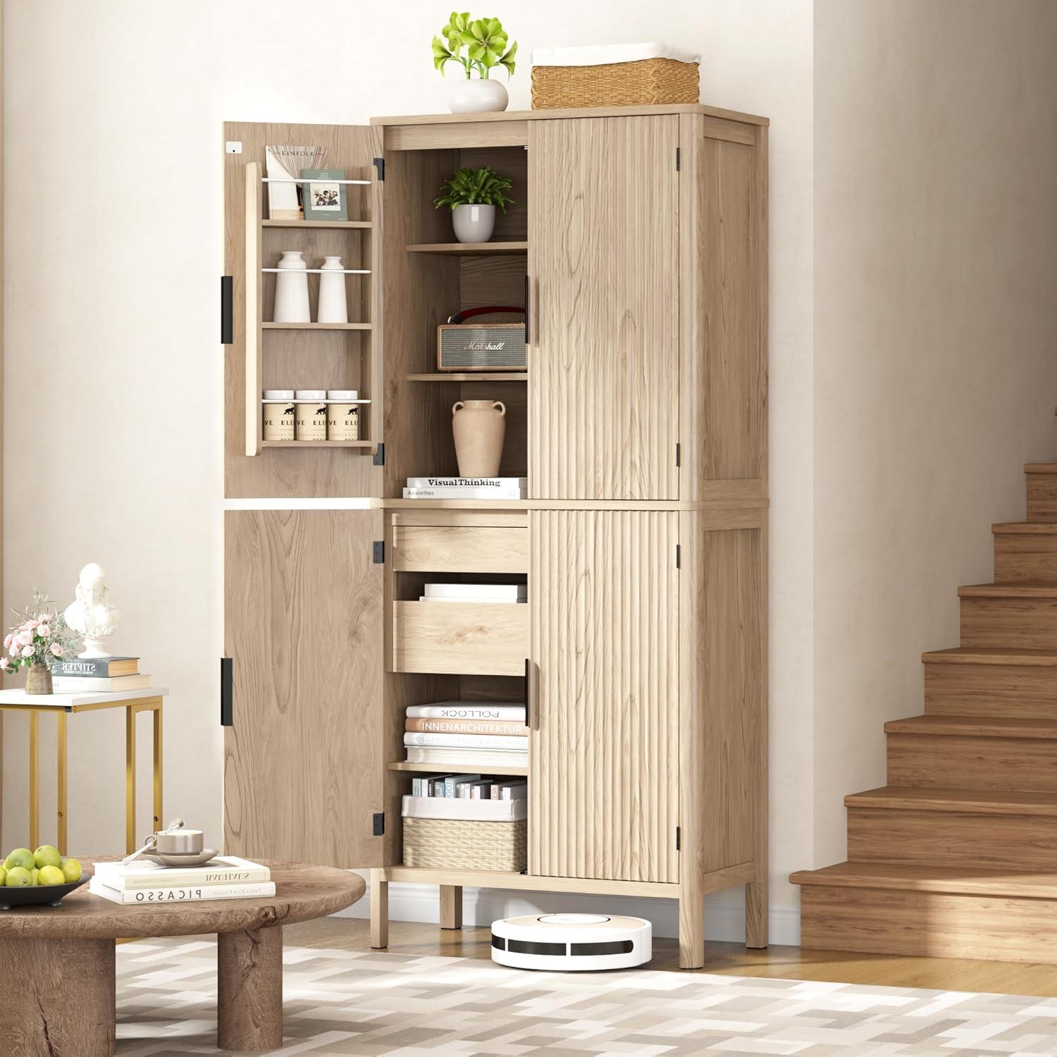 Latitude Run® HOMCOM 41" Modern Kitchen Pantry Freestanding Storage Cabinet With Double Doors Adjustable Shelves For Living Room - White
