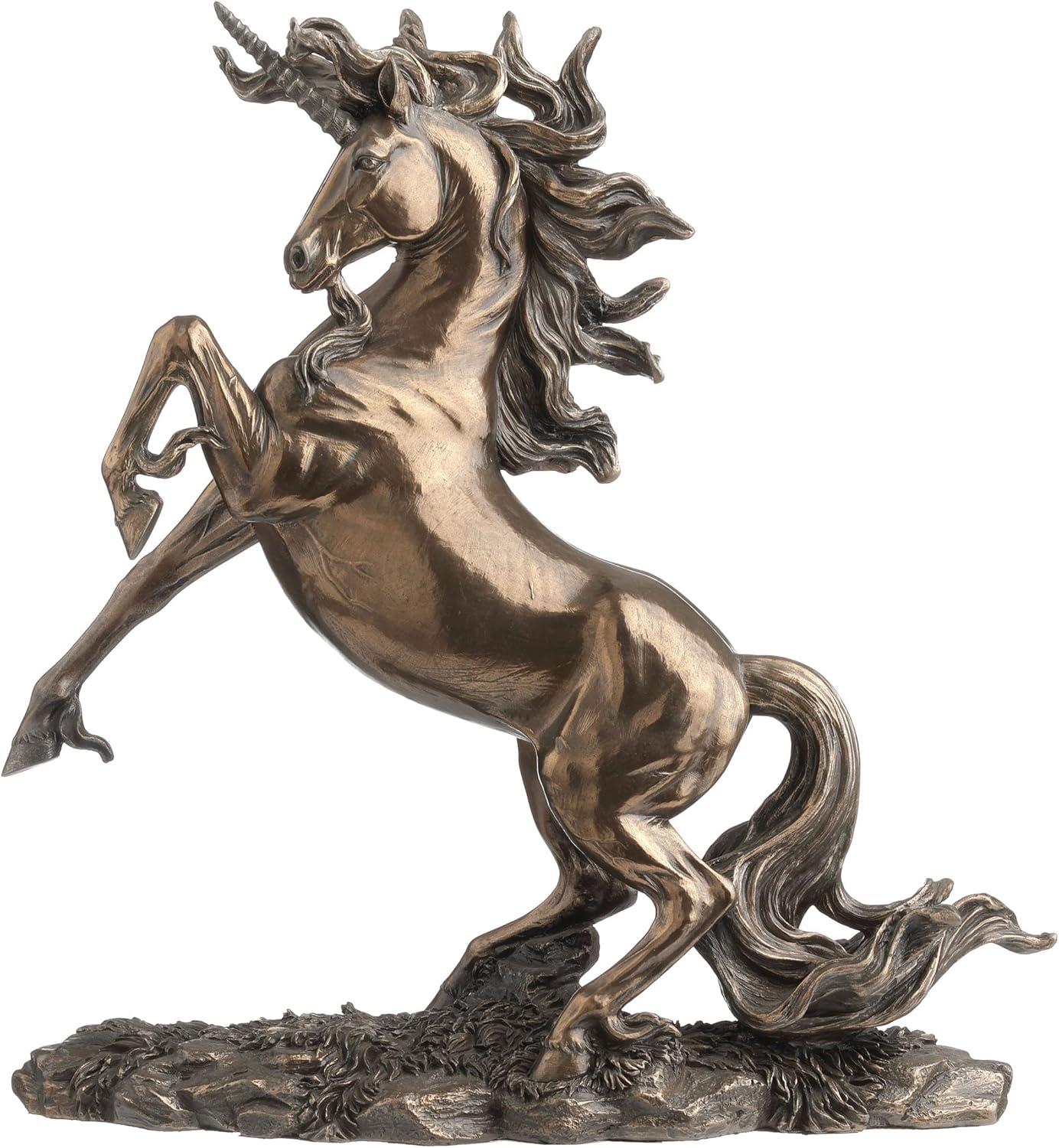 12.25 Inch Rearing Unicorn on 2 Feet Bronze Color Statue / Figurine