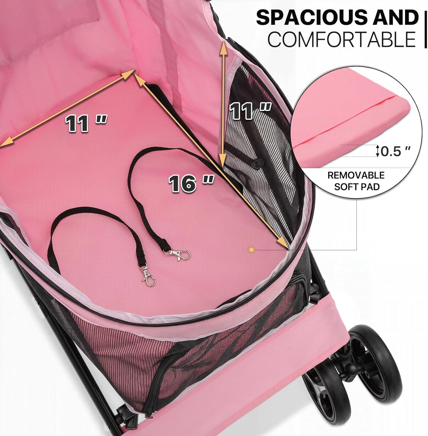 MoNiBloom Foldable Lightweight Dog Stroller for Small Medium Dogs, Pet Stroller,4 Wheel, Pink