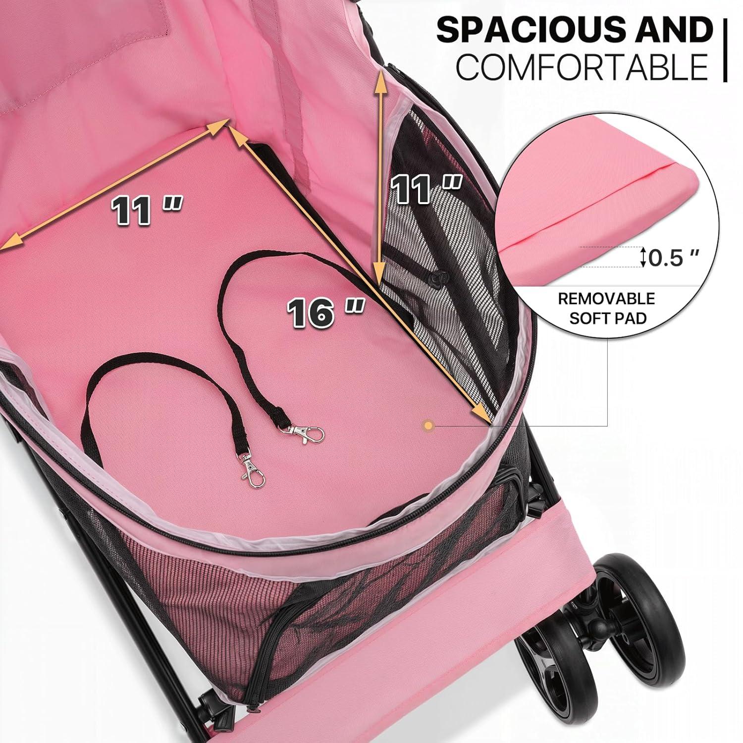 MoNiBloom Foldable Lightweight Dog Stroller for Small Medium Dogs, Pet Stroller,4 Wheel, Pink