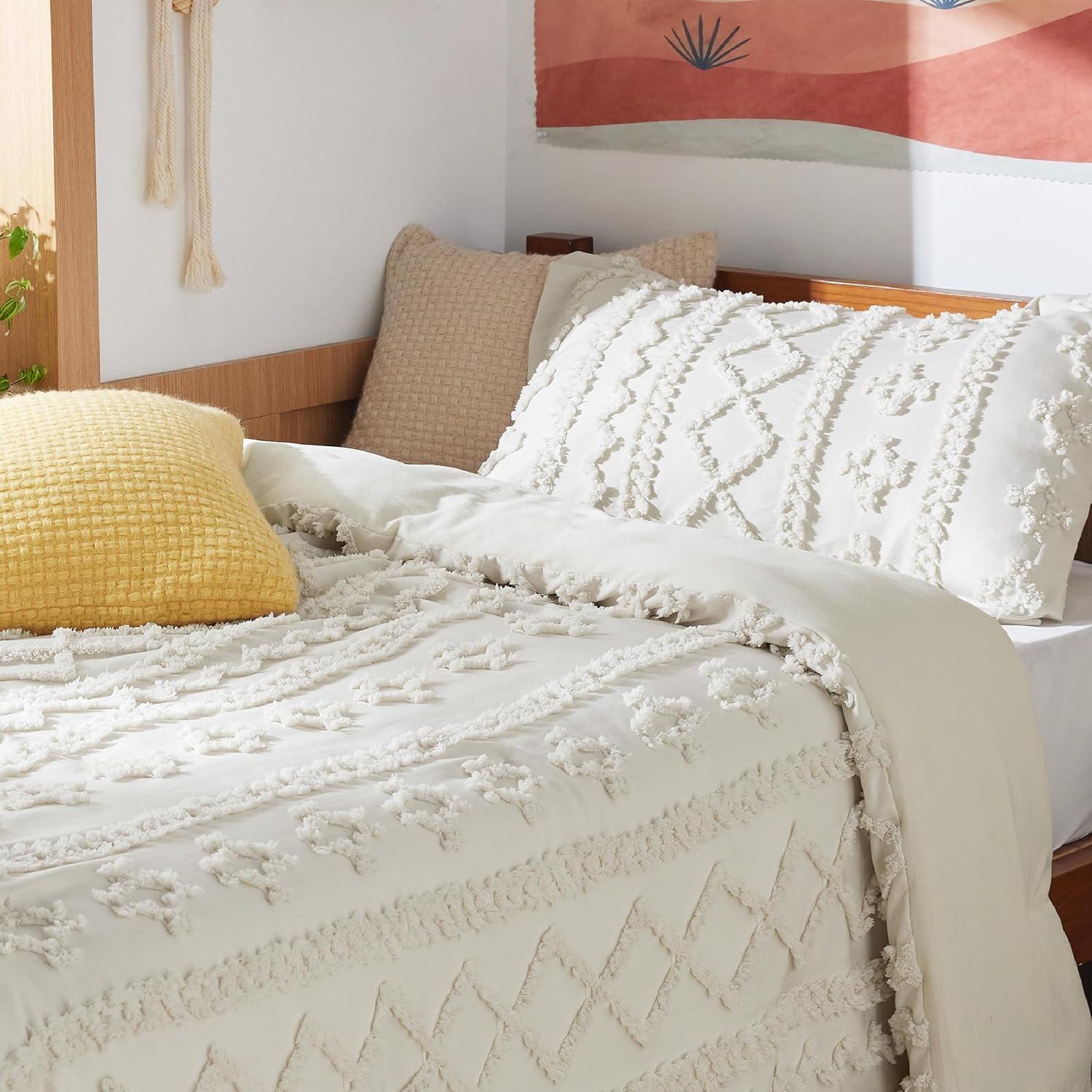 Beige Boho Twin Microfiber Embroidered Comforter Set