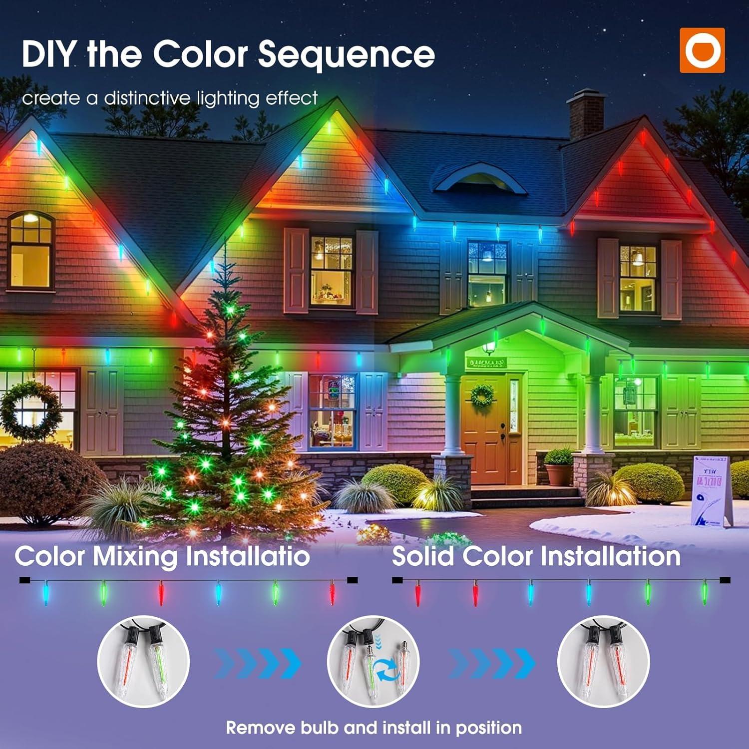 50FT Multicolor LED Icicle Meteor Outdoor String Lights