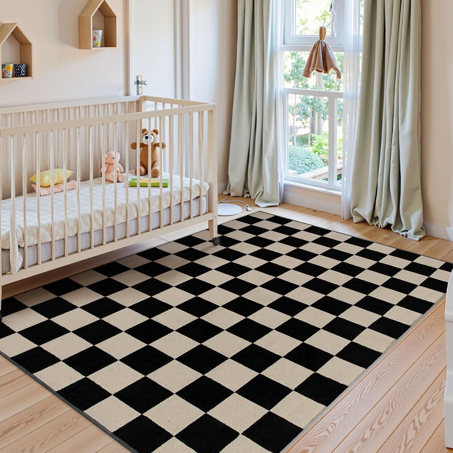 Corrigan Studio® Haylee Super Lightweight Plastic Straw Rug Checkered Black/White Outdoor Area Rug