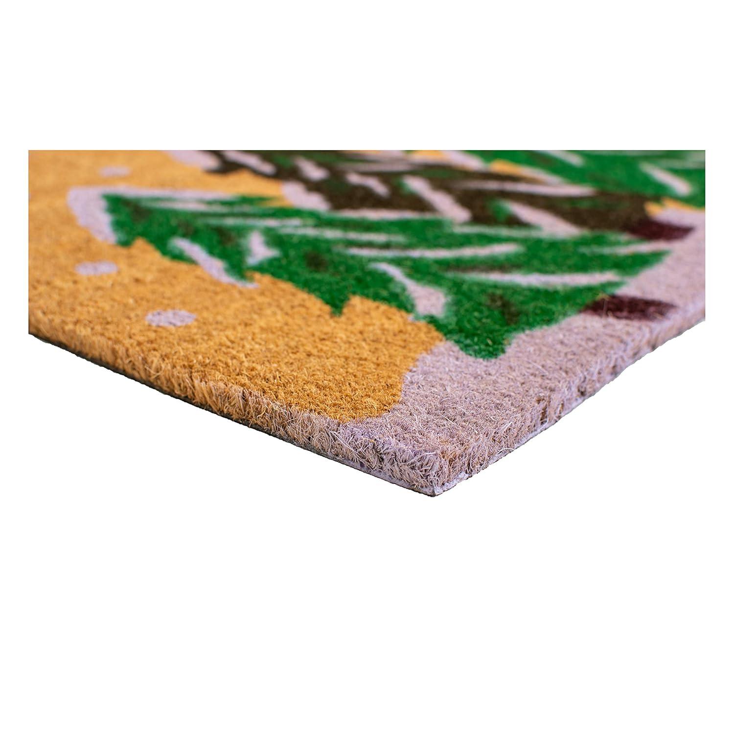 HomeRoots 17" X 29" Natural and Green Coir Christmas Trees Outdoor Christmas Door Mat