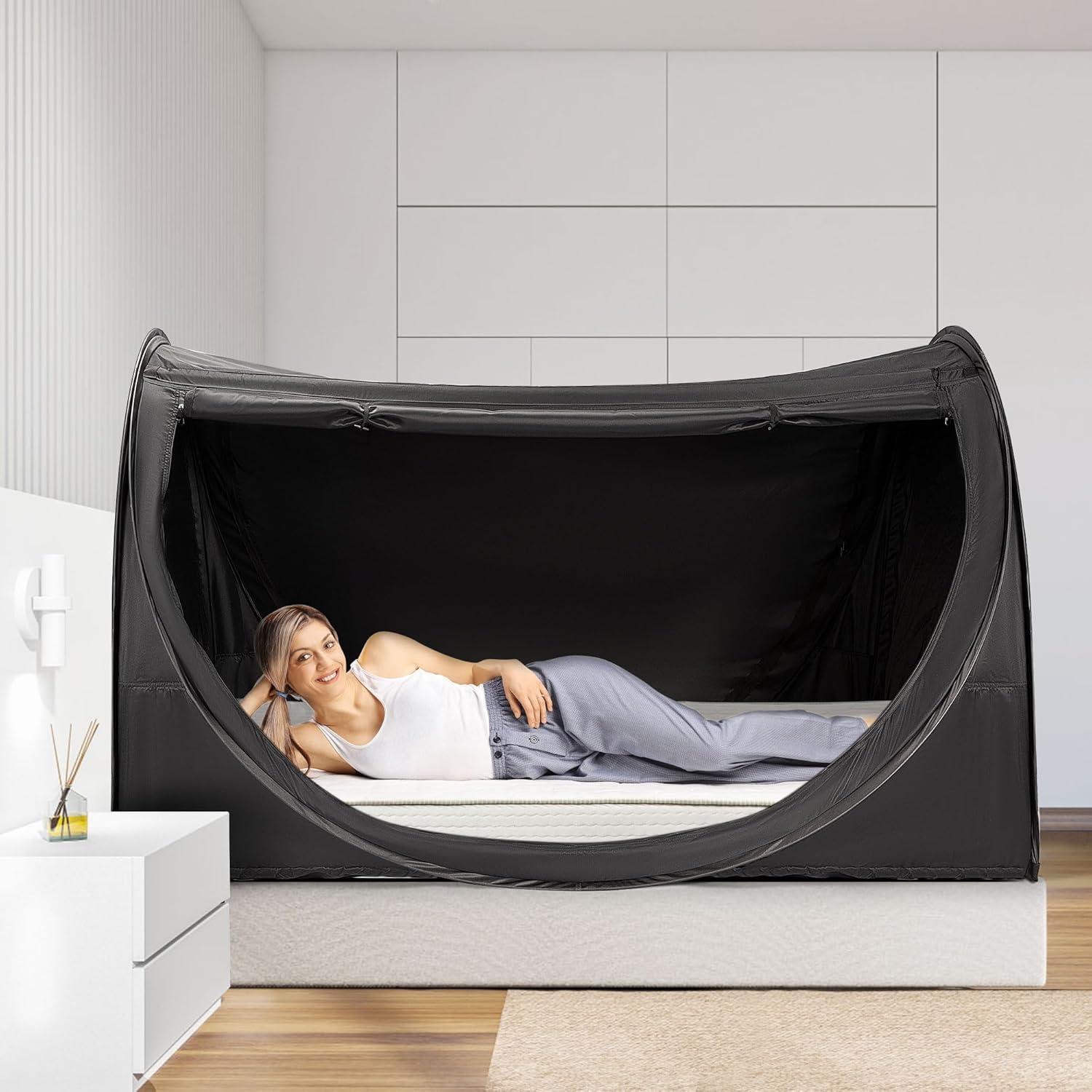 Black Polyester Twin Size Pop-Up Privacy Bed Tent