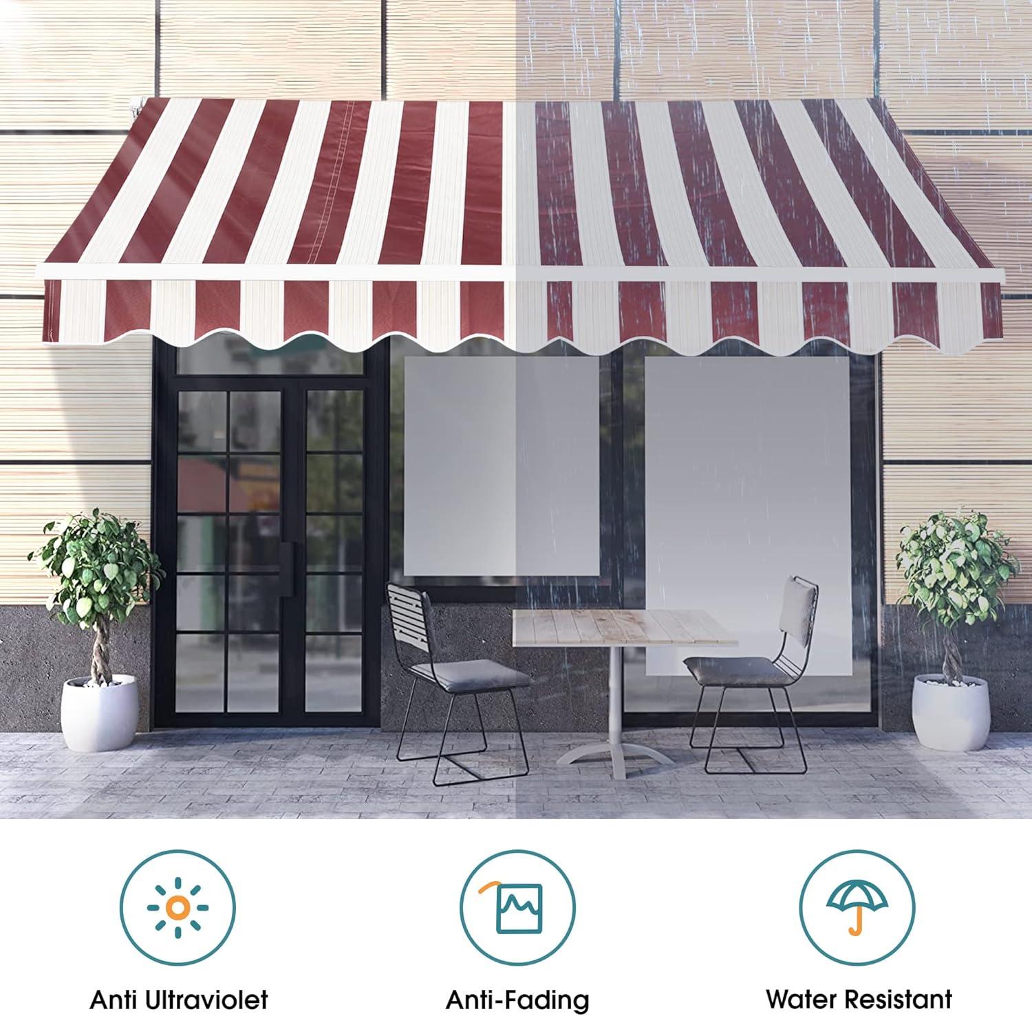 MCombo 13' x 8' Brick Red and Beige Manually Retractable Patio Awning